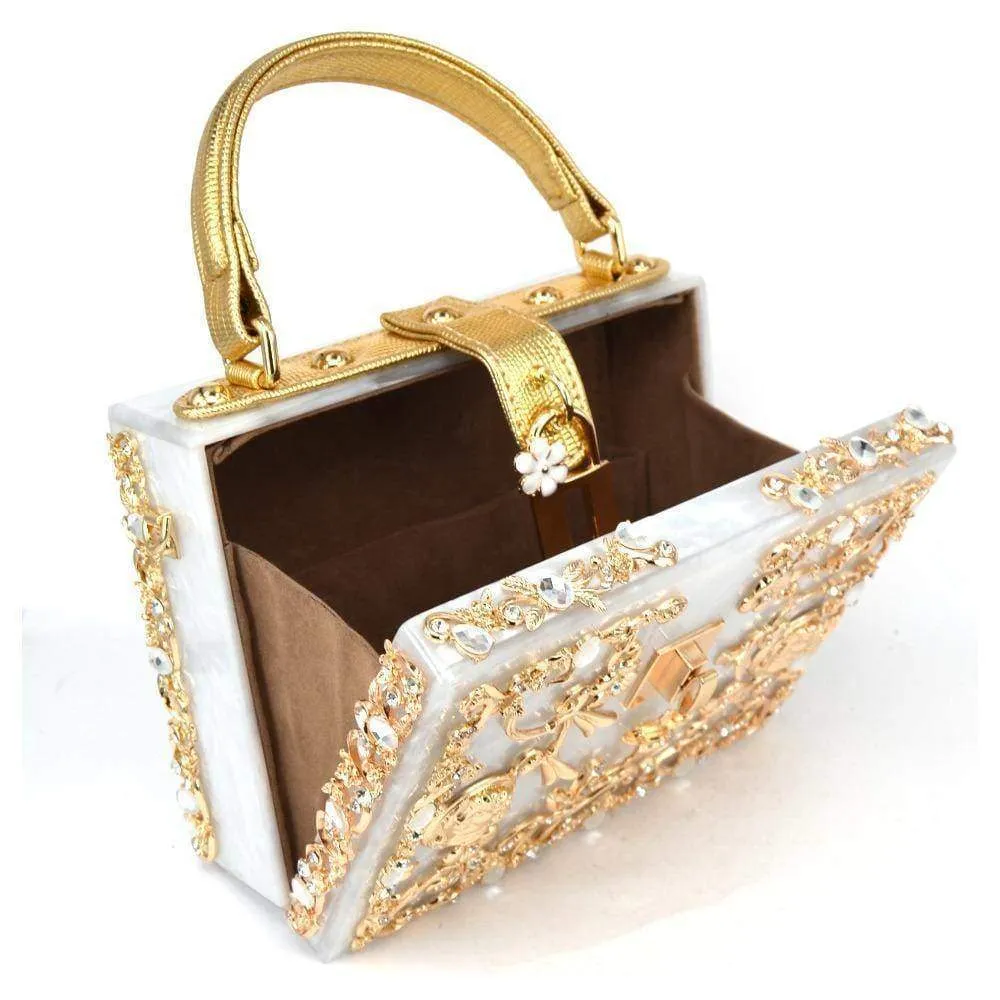 22 Designs, Rectangle Diamond evening flower Clutch bling Bags