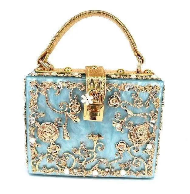 22 Designs, Rectangle Diamond evening flower Clutch bling Bags
