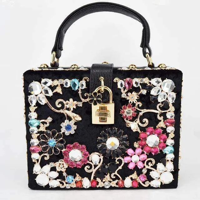 22 Designs, Rectangle Diamond evening flower Clutch bling Bags
