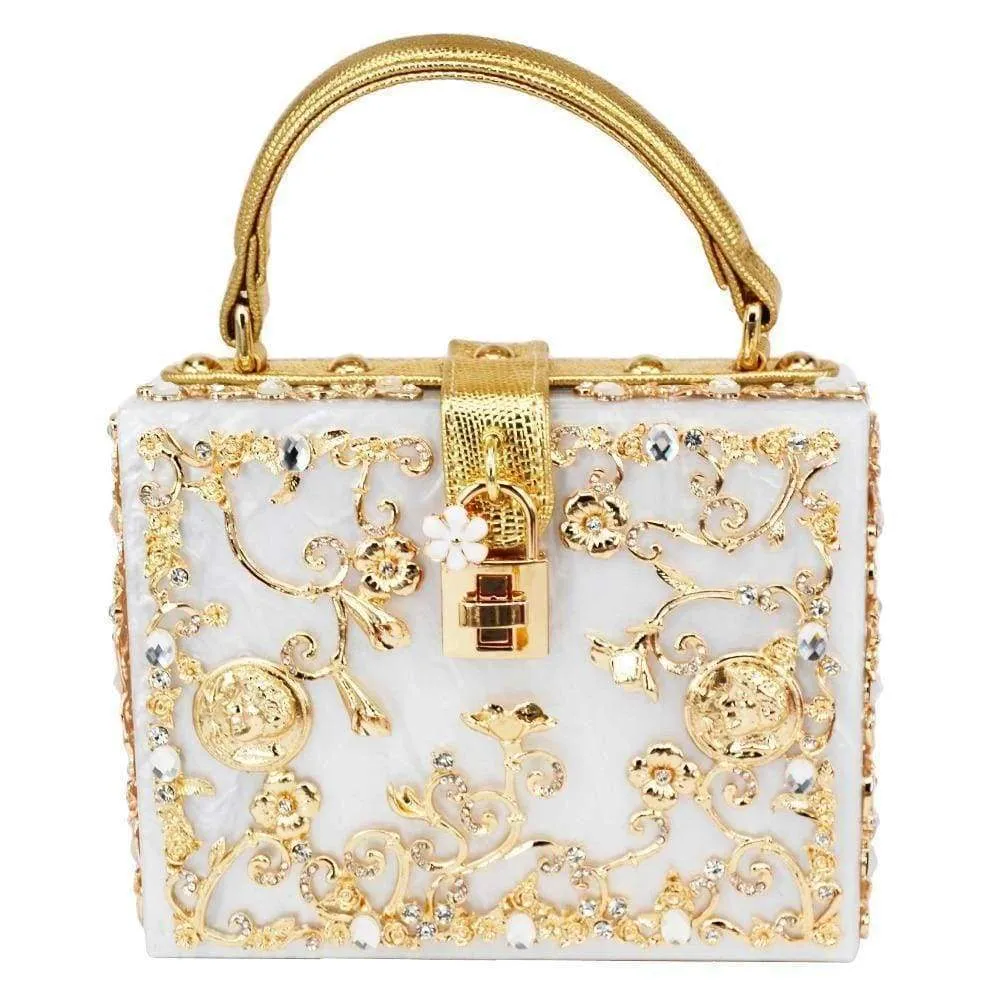 22 Designs, Rectangle Diamond evening flower Clutch bling Bags