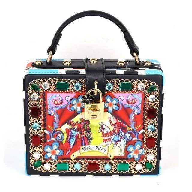 22 Designs, Rectangle Diamond evening flower Clutch bling Bags