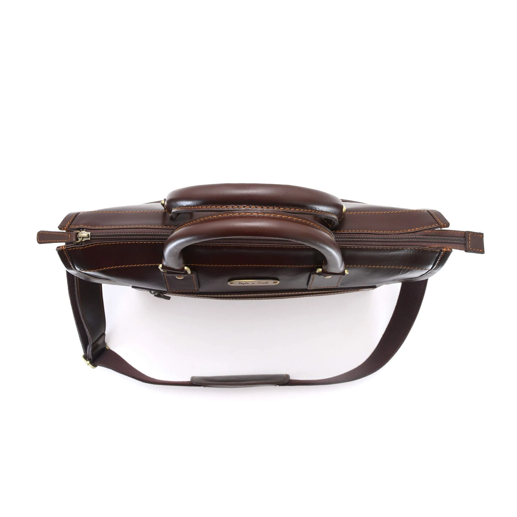 392008 Portfolio Briefcase Bag in Full Grain Dark Brown Leather | Style n Craft