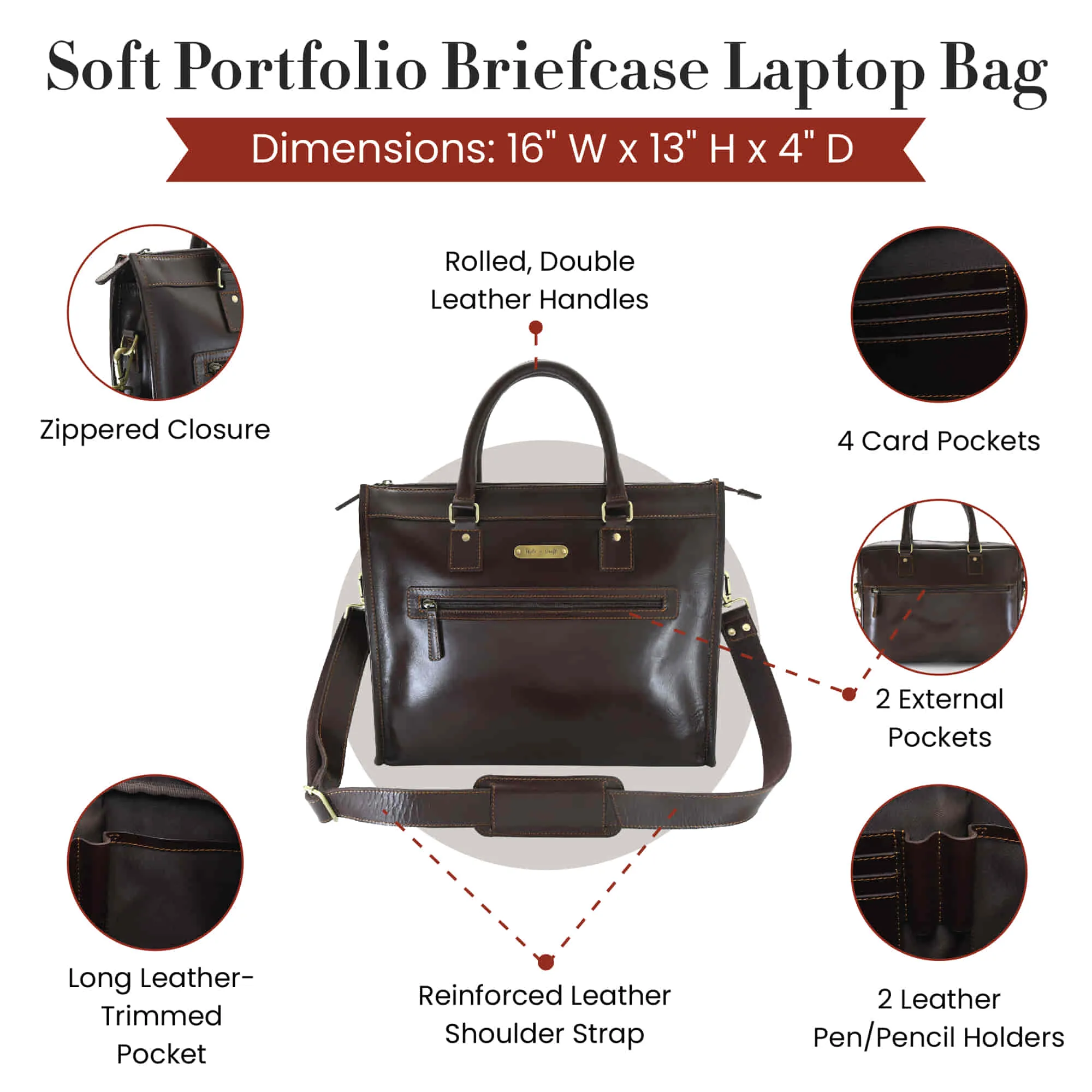 392008 Portfolio Briefcase Bag in Full Grain Dark Brown Leather | Style n Craft