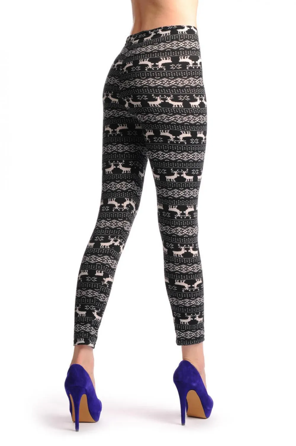 Black & White Reindeers Aztec Jacquard Knit Print