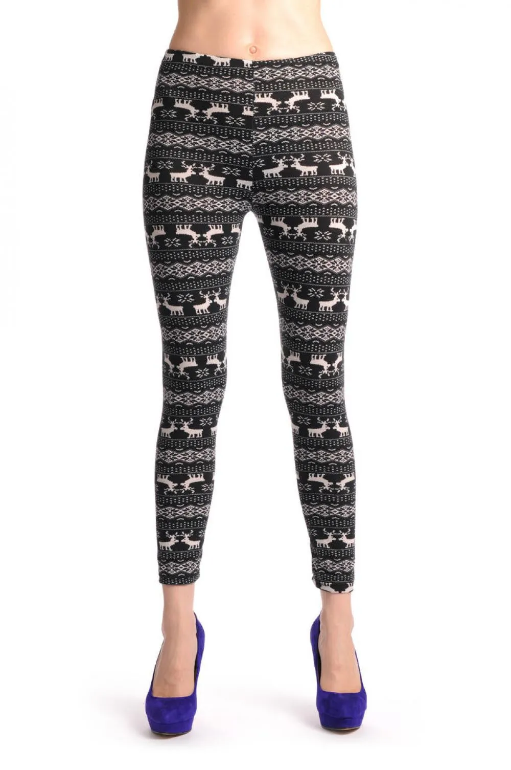 Black & White Reindeers Aztec Jacquard Knit Print