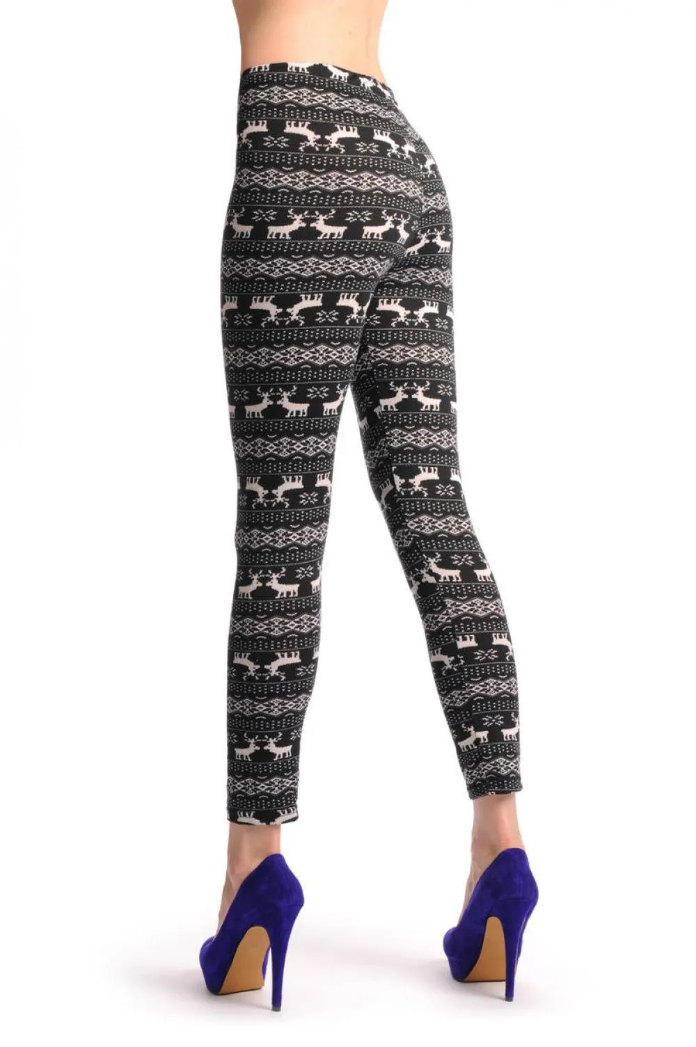 Black & White Reindeers Aztec Jacquard Knit Print
