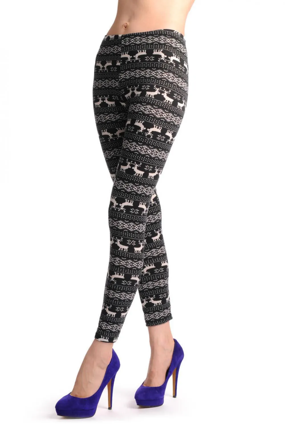 Black & White Reindeers Aztec Jacquard Knit Print