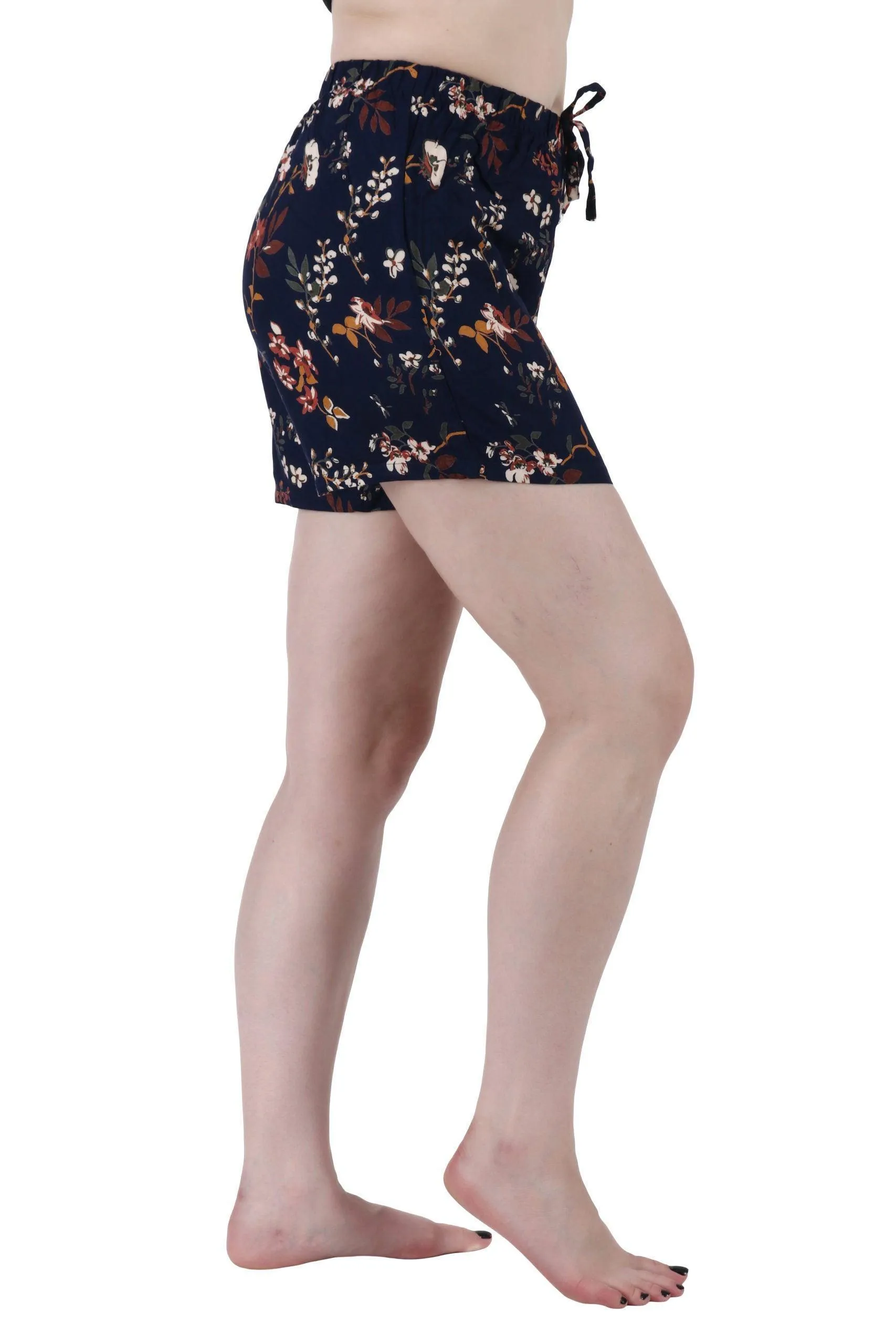 Black Floral Leaves Printed Shorts