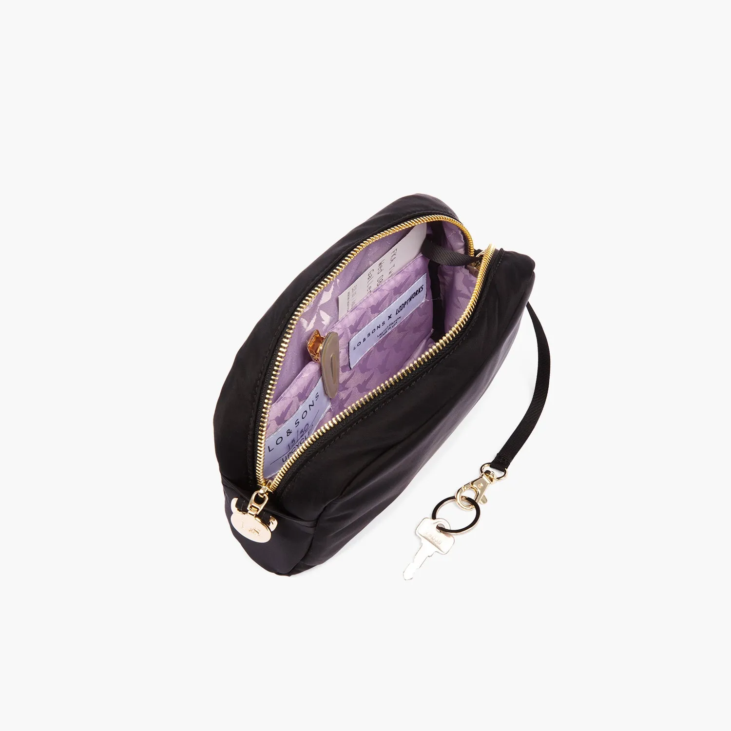 Cambria Upcycled Camera Bag - Nylon - Black / Gold / Lavender