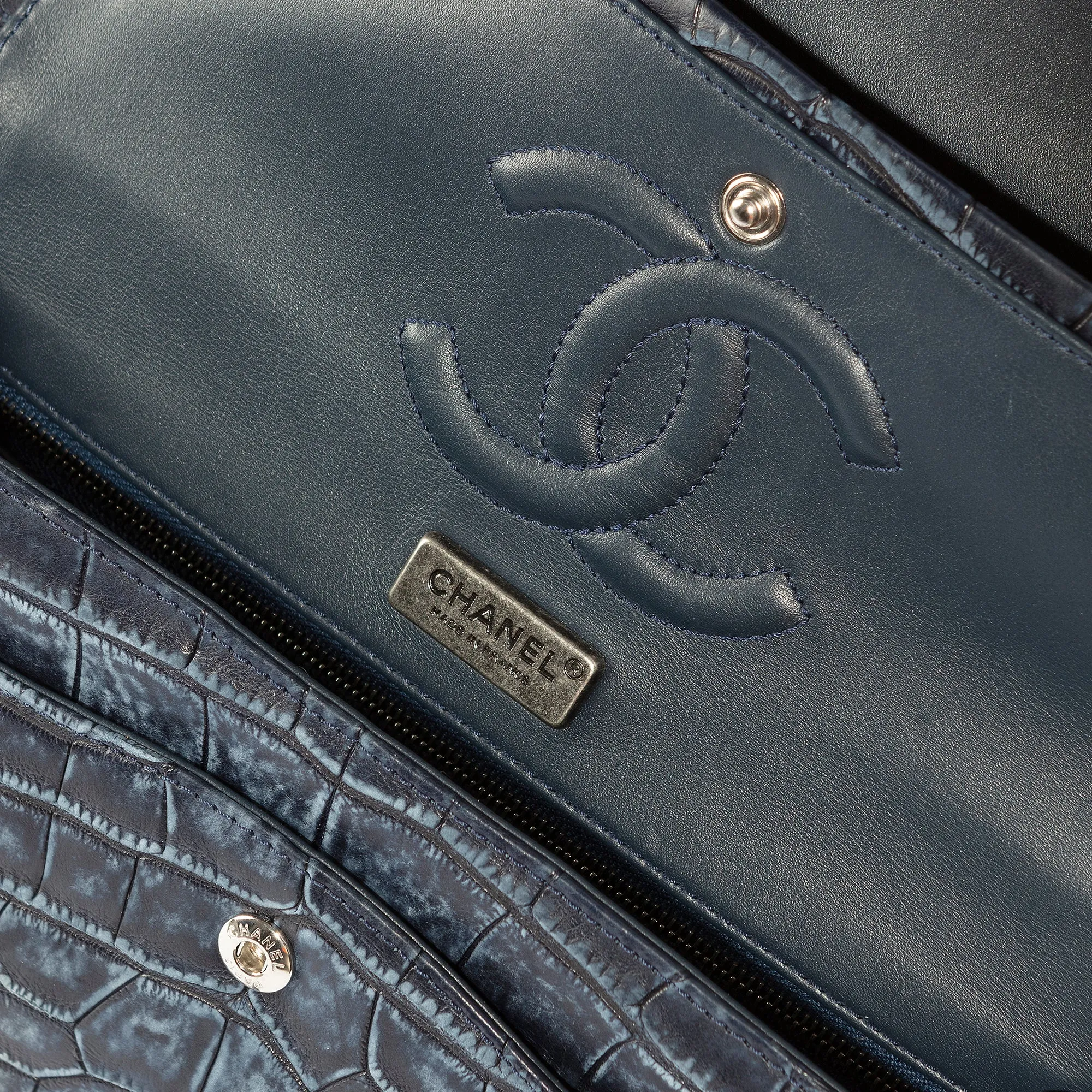 Chanel Double Flap Navy Exotic