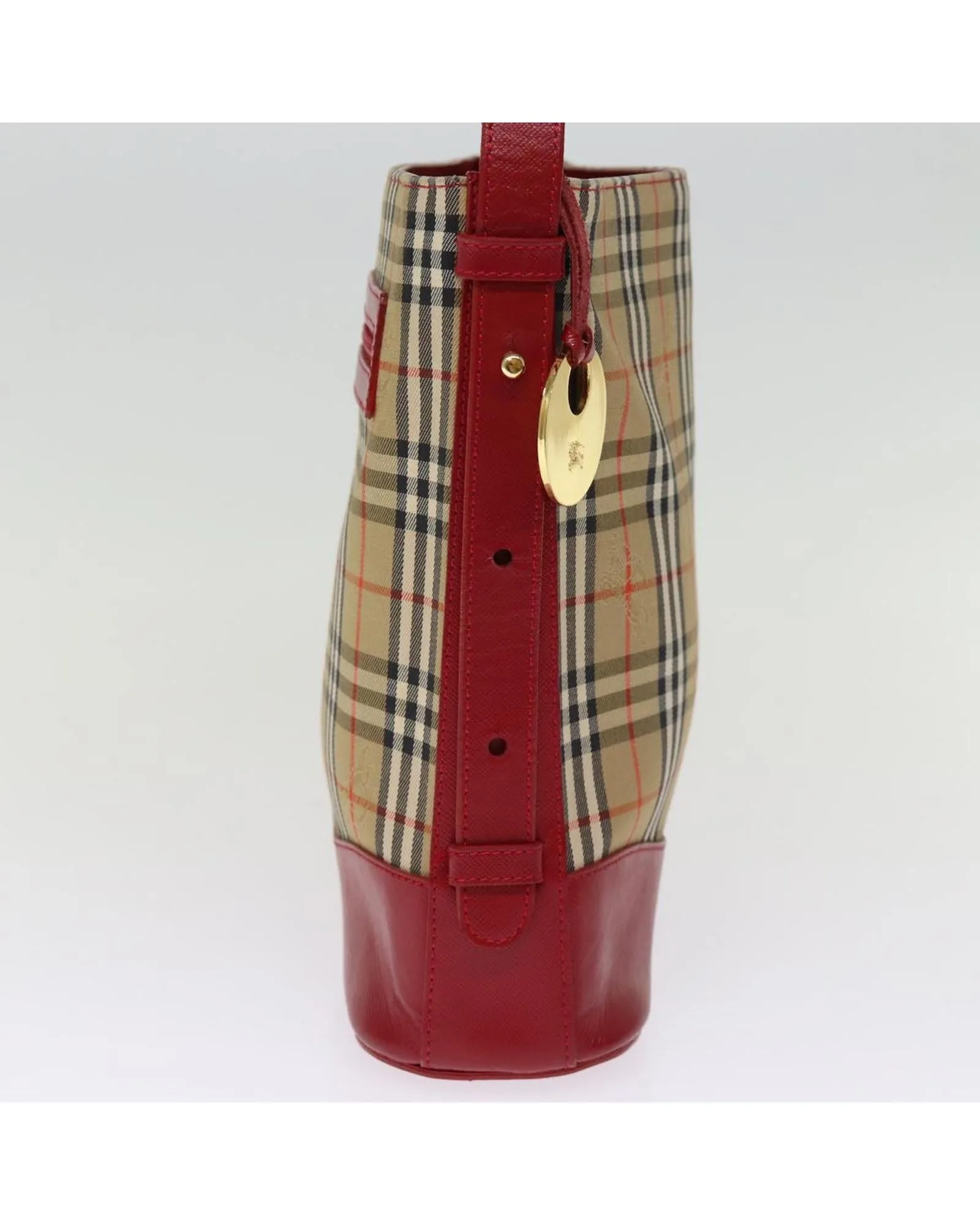Checkered Canvas Shoulder Bag with Red Accents