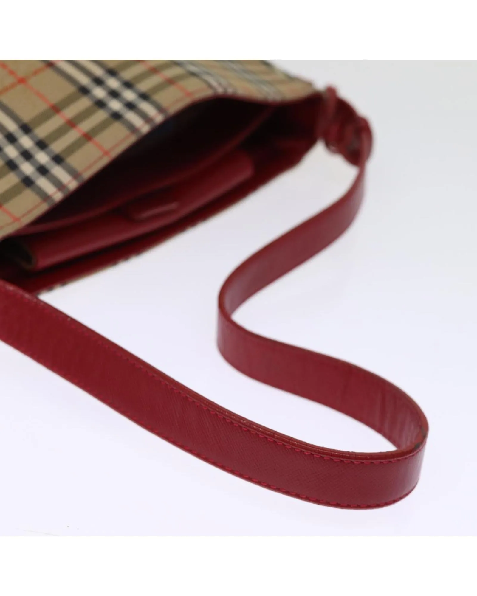 Checkered Canvas Shoulder Bag with Red Accents