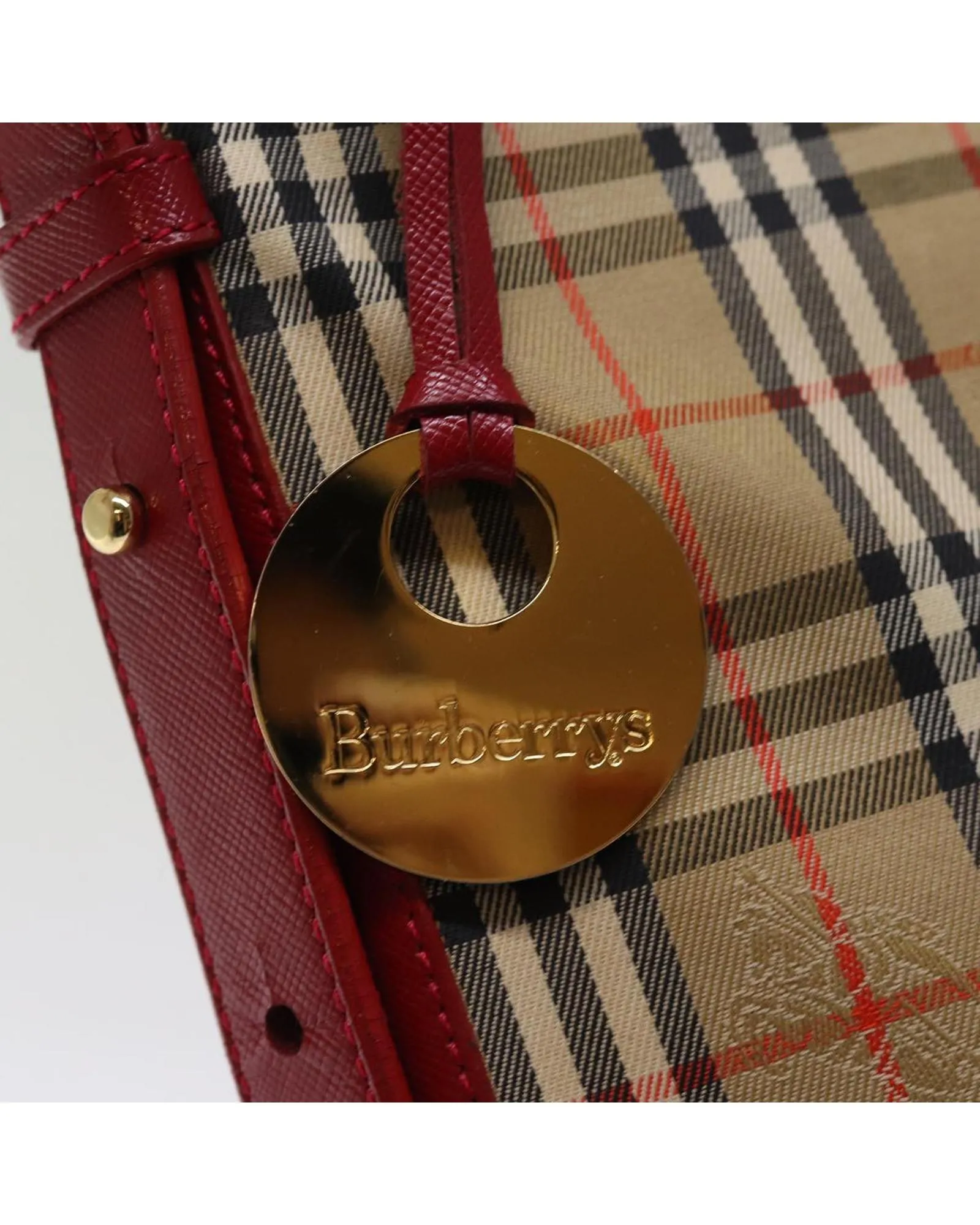 Checkered Canvas Shoulder Bag with Red Accents