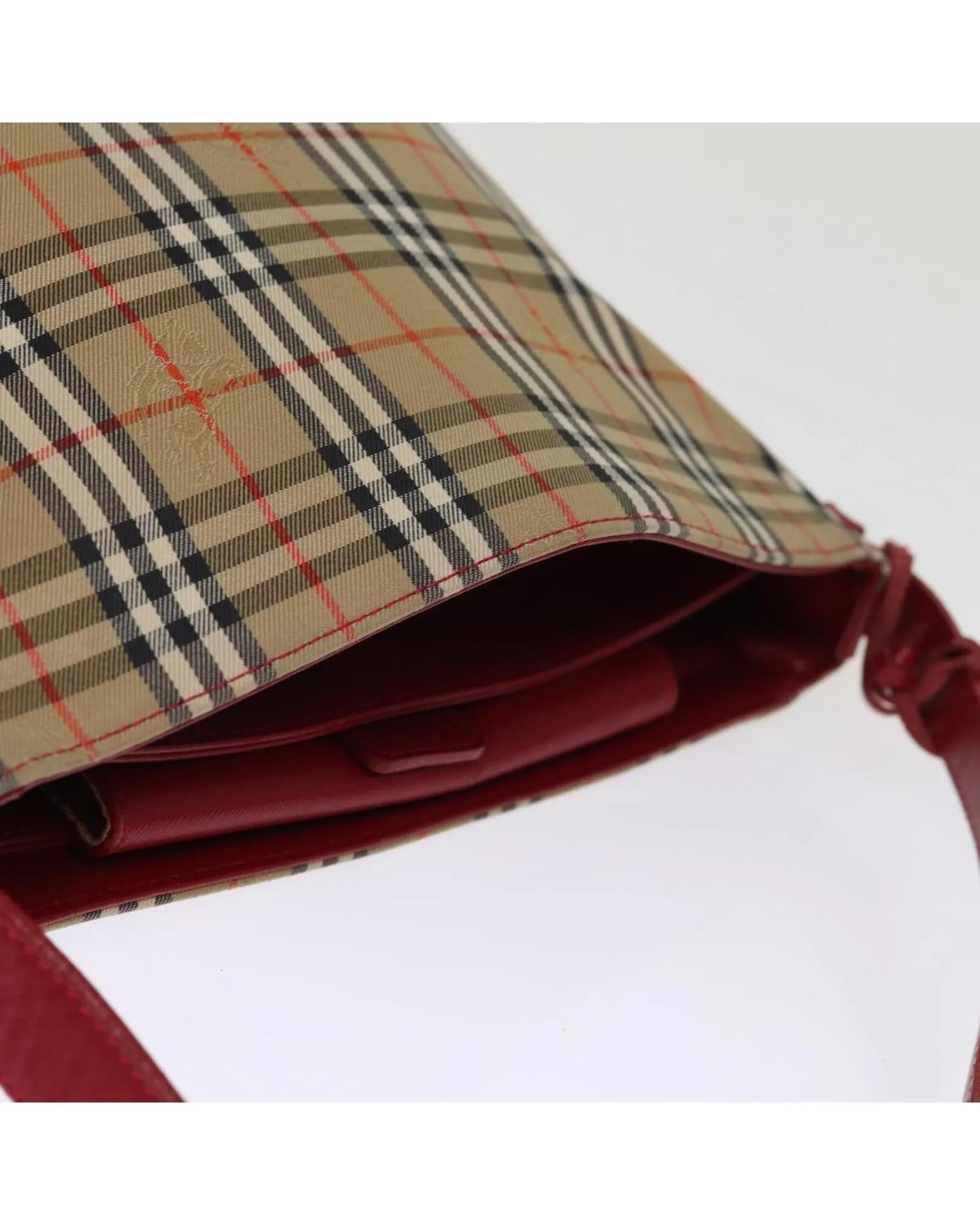 Checkered Canvas Shoulder Bag with Red Accents