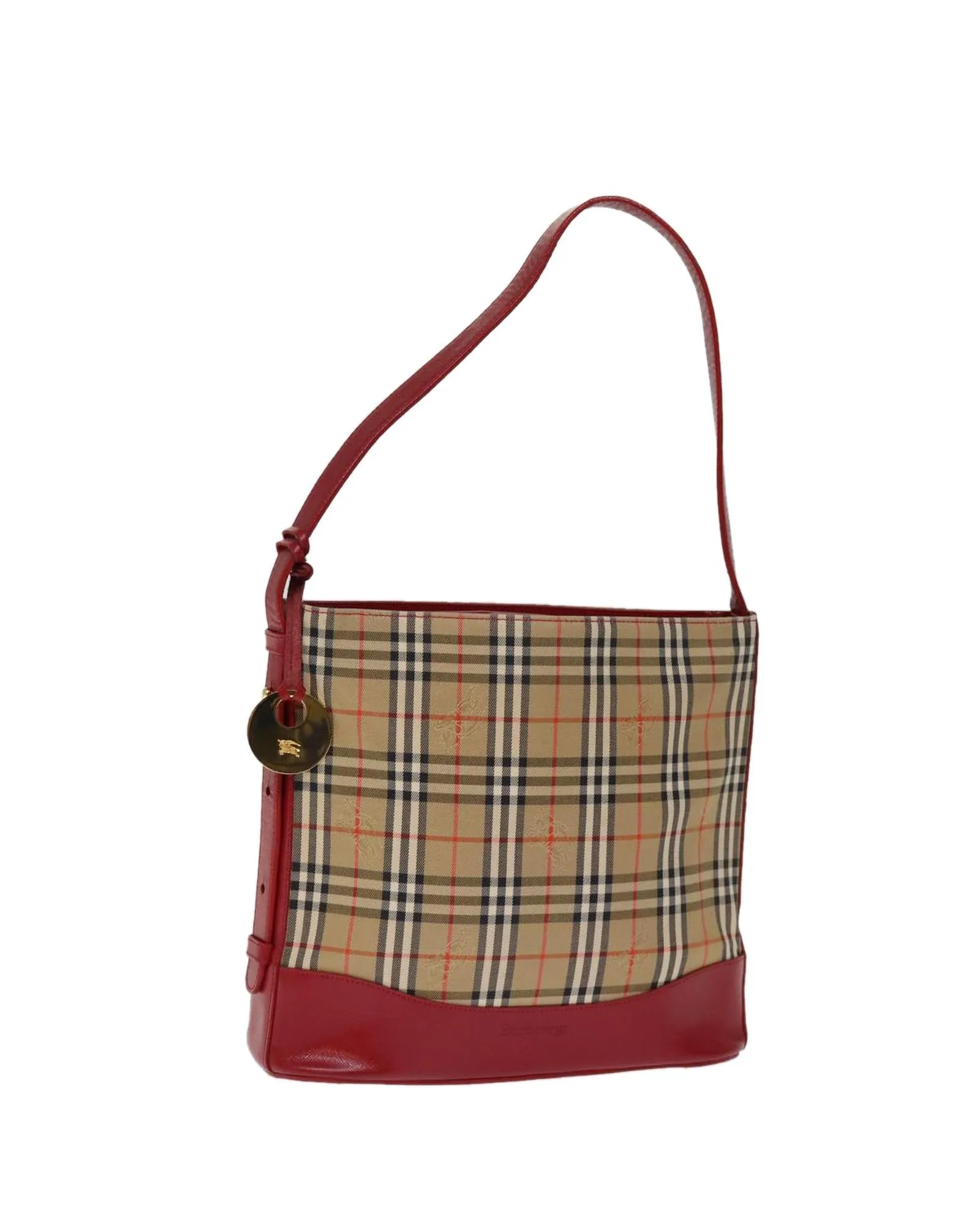 Checkered Canvas Shoulder Bag with Red Accents