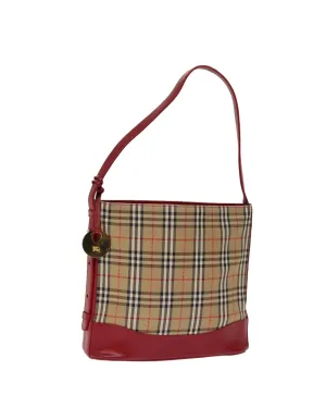 Checkered Canvas Shoulder Bag with Red Accents