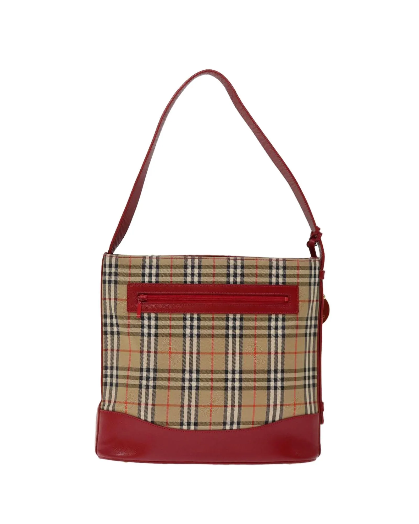 Checkered Canvas Shoulder Bag with Red Accents