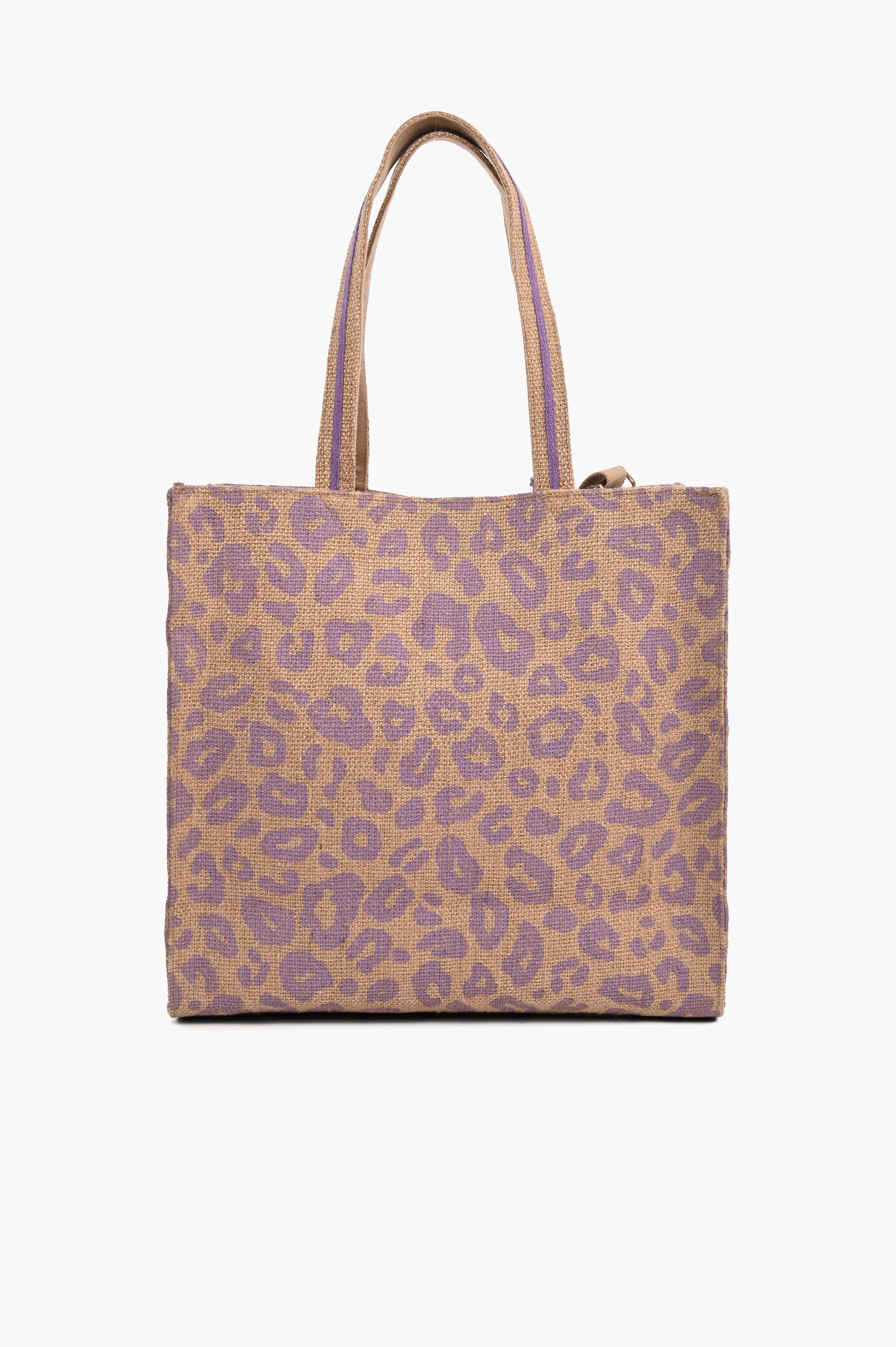 Cheetah Jute Tote with Crossbody Strap Lilac