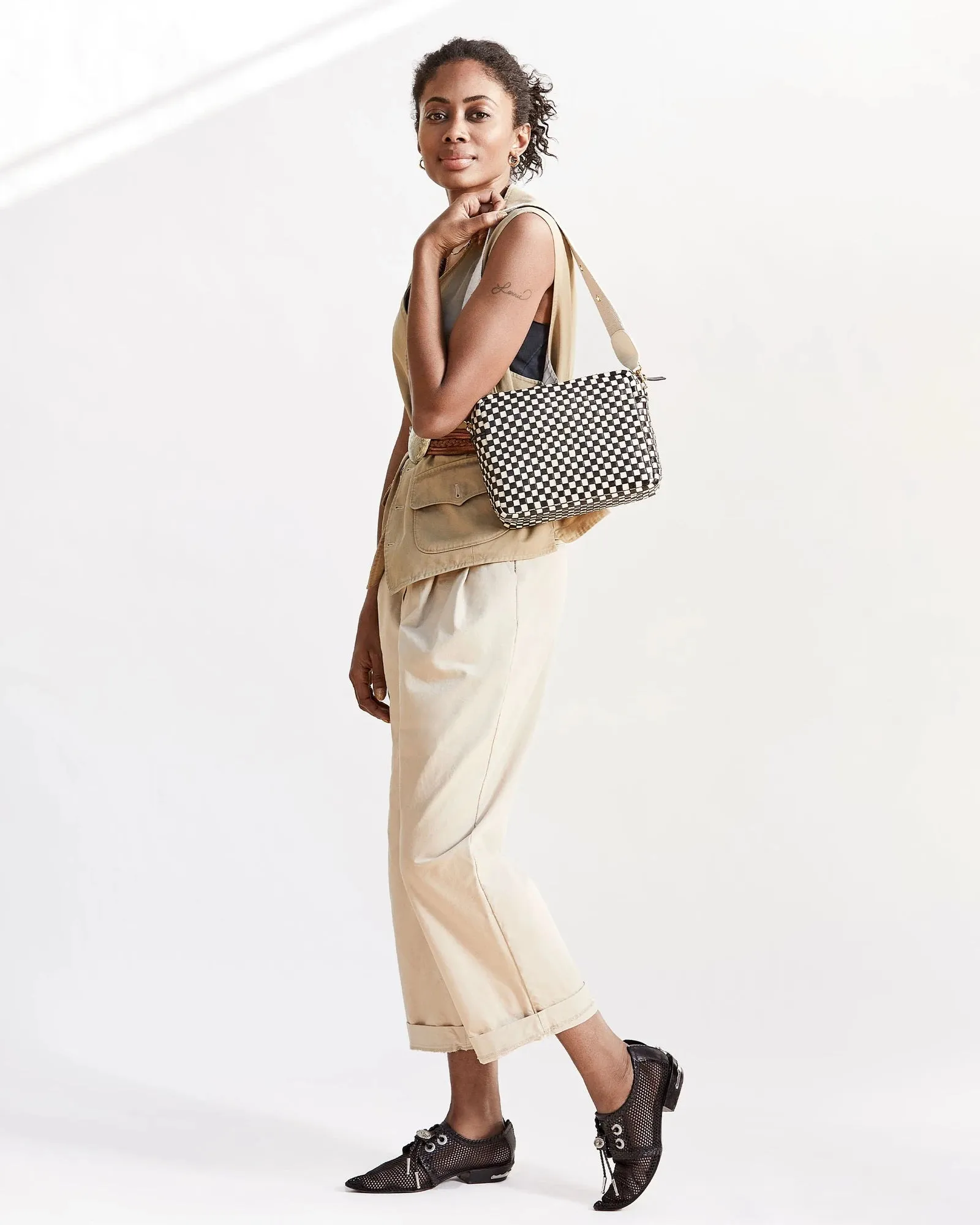 Clare V. - Marisol in Black & Cream Woven Checker