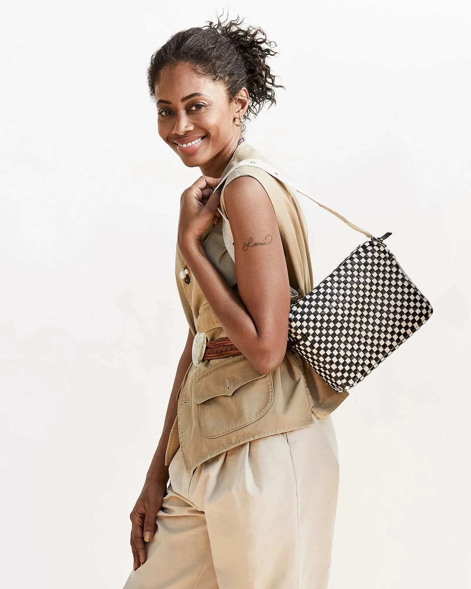 Clare V. - Marisol in Black & Cream Woven Checker