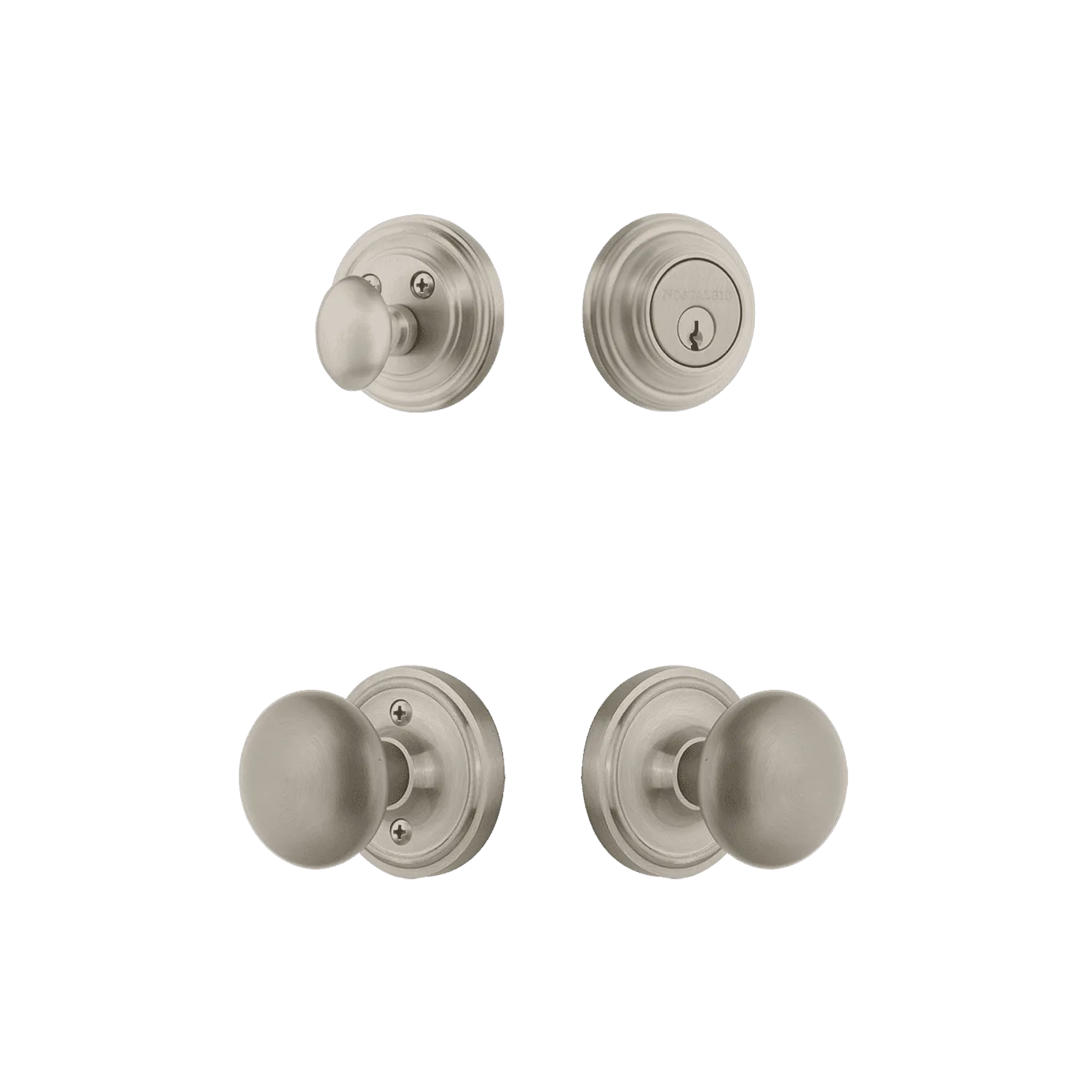 Classic Rosette Entry Set with New York Knob in Satin Nickel