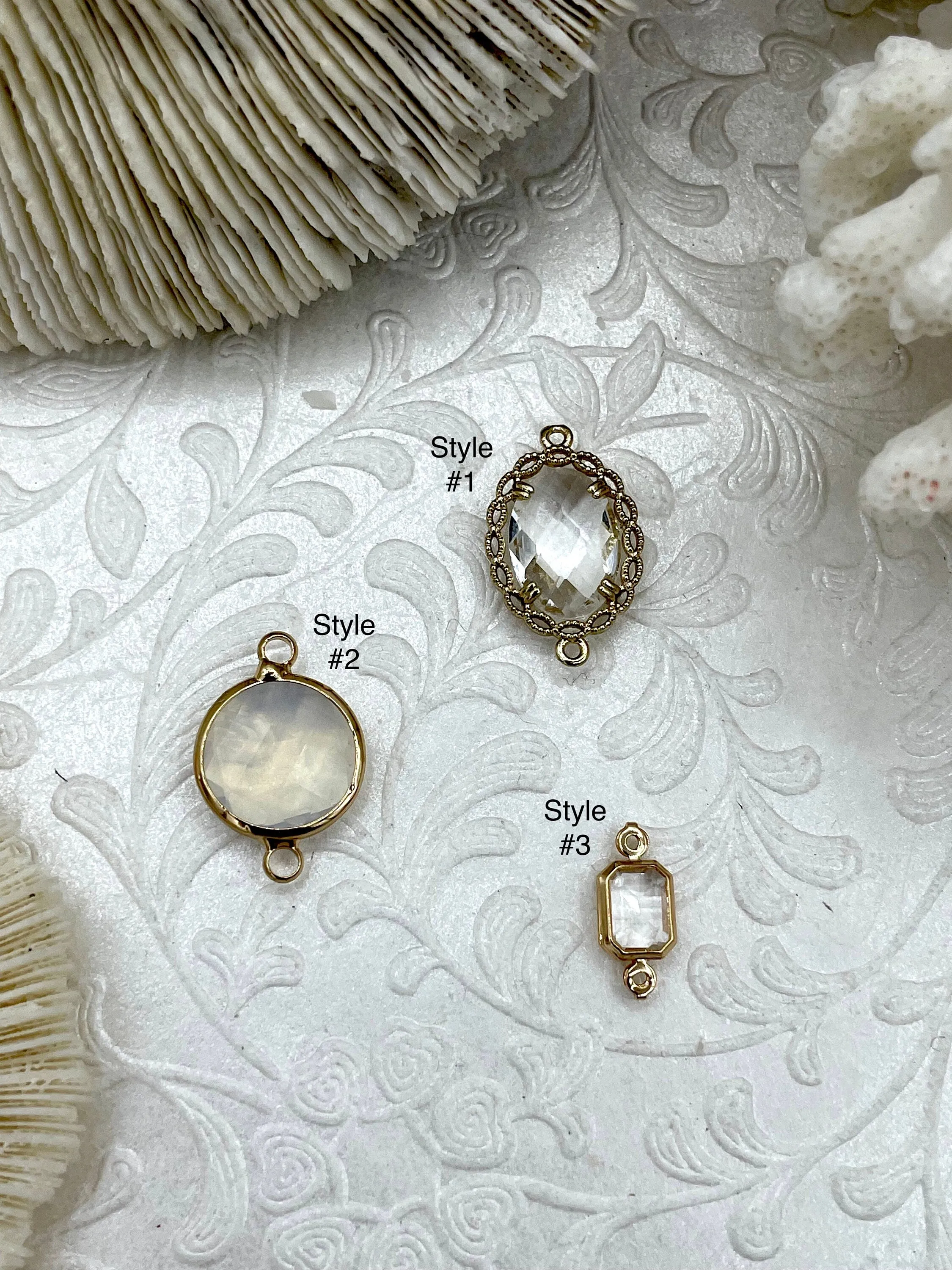 Clear Crystal Gold Soldered Connector Charms. 3 styles, Gold Crystal Connector Charms, Oval  Round, Rectangle. Fast Shipping