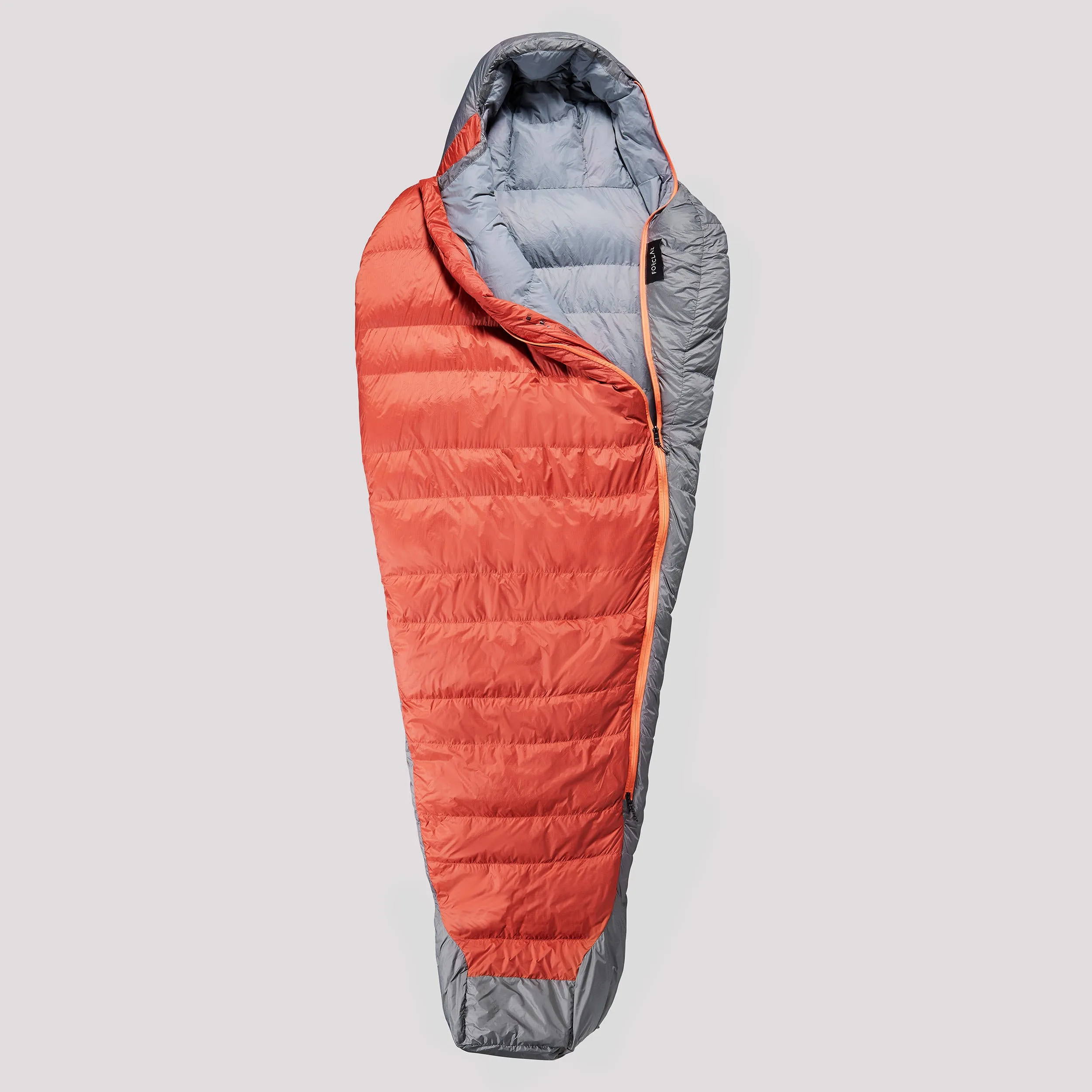 Down sleeping bag Forclaz Trek 900 for hiking, size L, gray / red