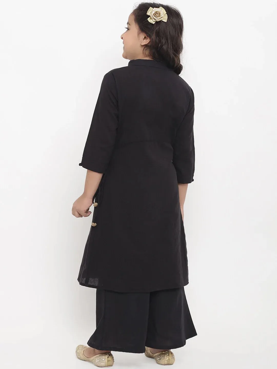 Girls Black Solid Kurta With Palazzos