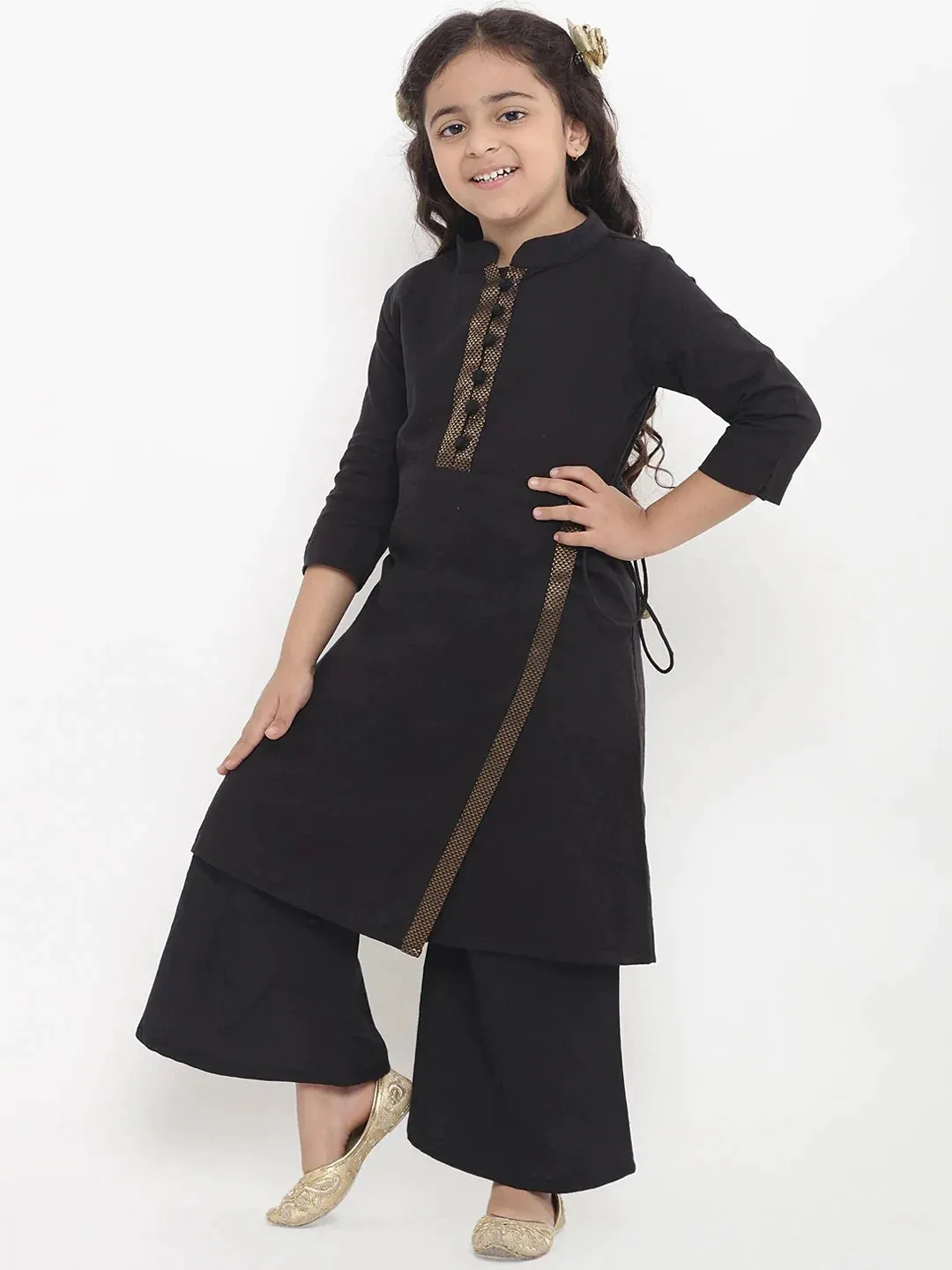 Girls Black Solid Kurta With Palazzos