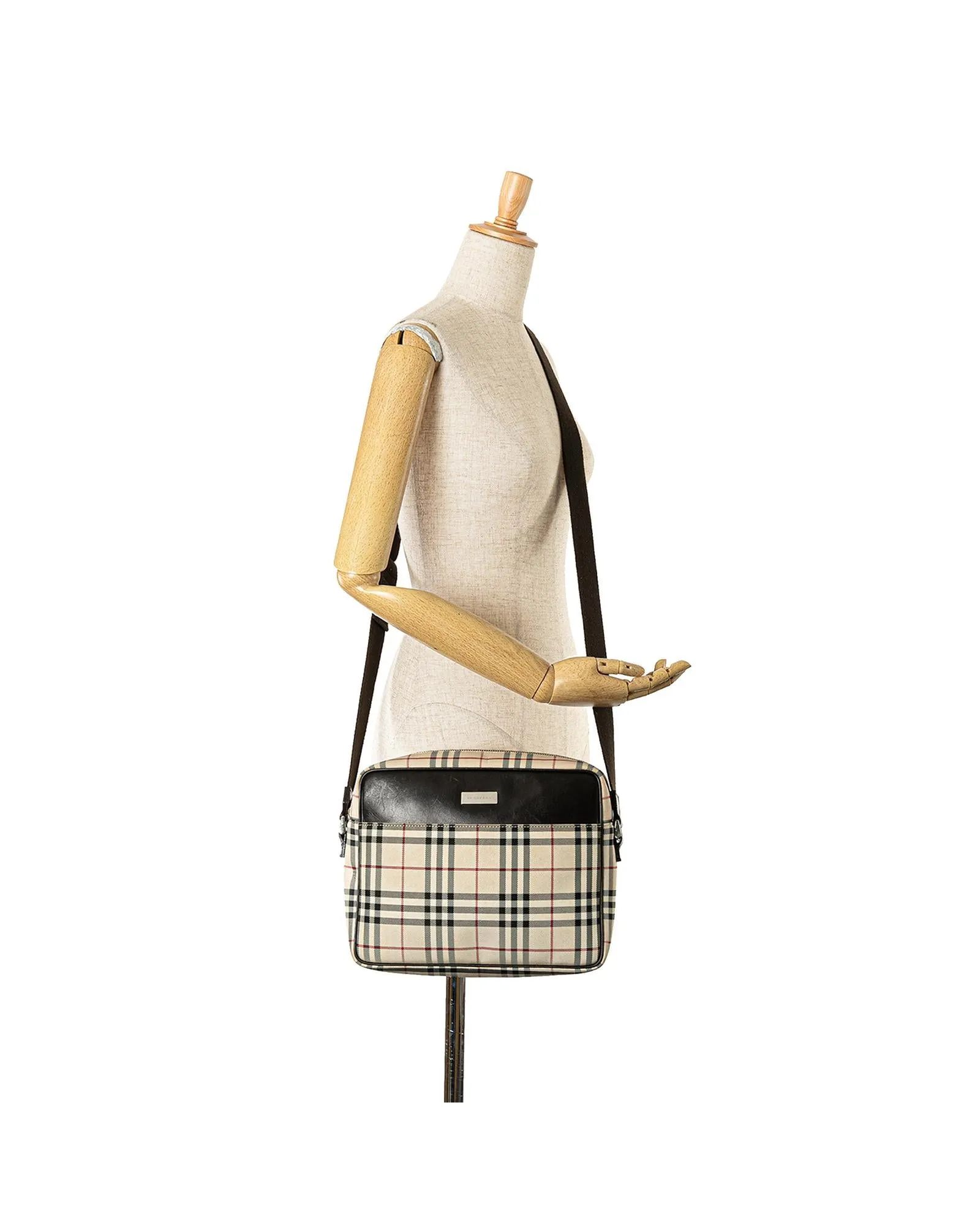 House Check Canvas Crossbody with Leather Trim and Adjustable Strap