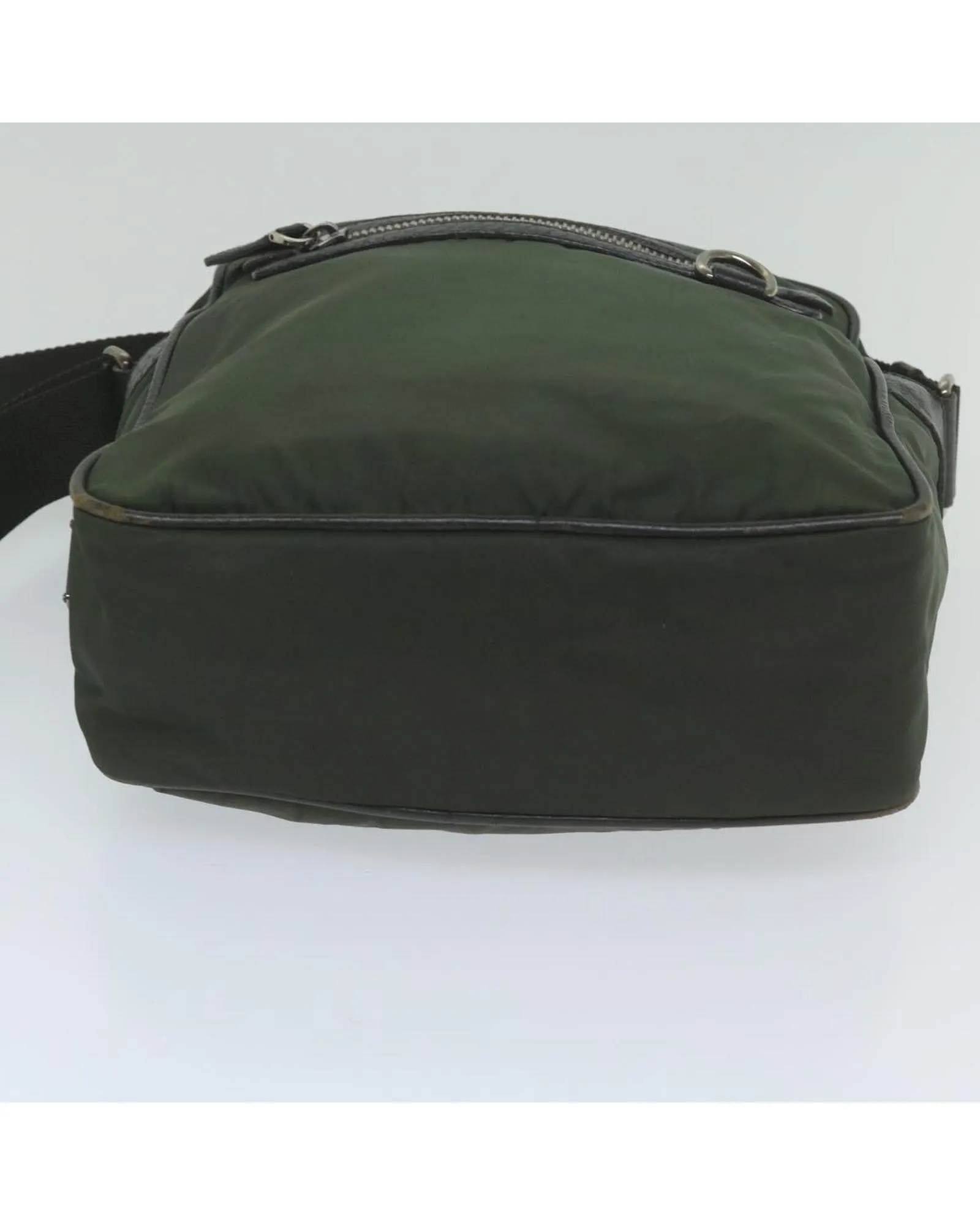 Khaki Nylon Shoulder Bag with Accessory - Made in Italy