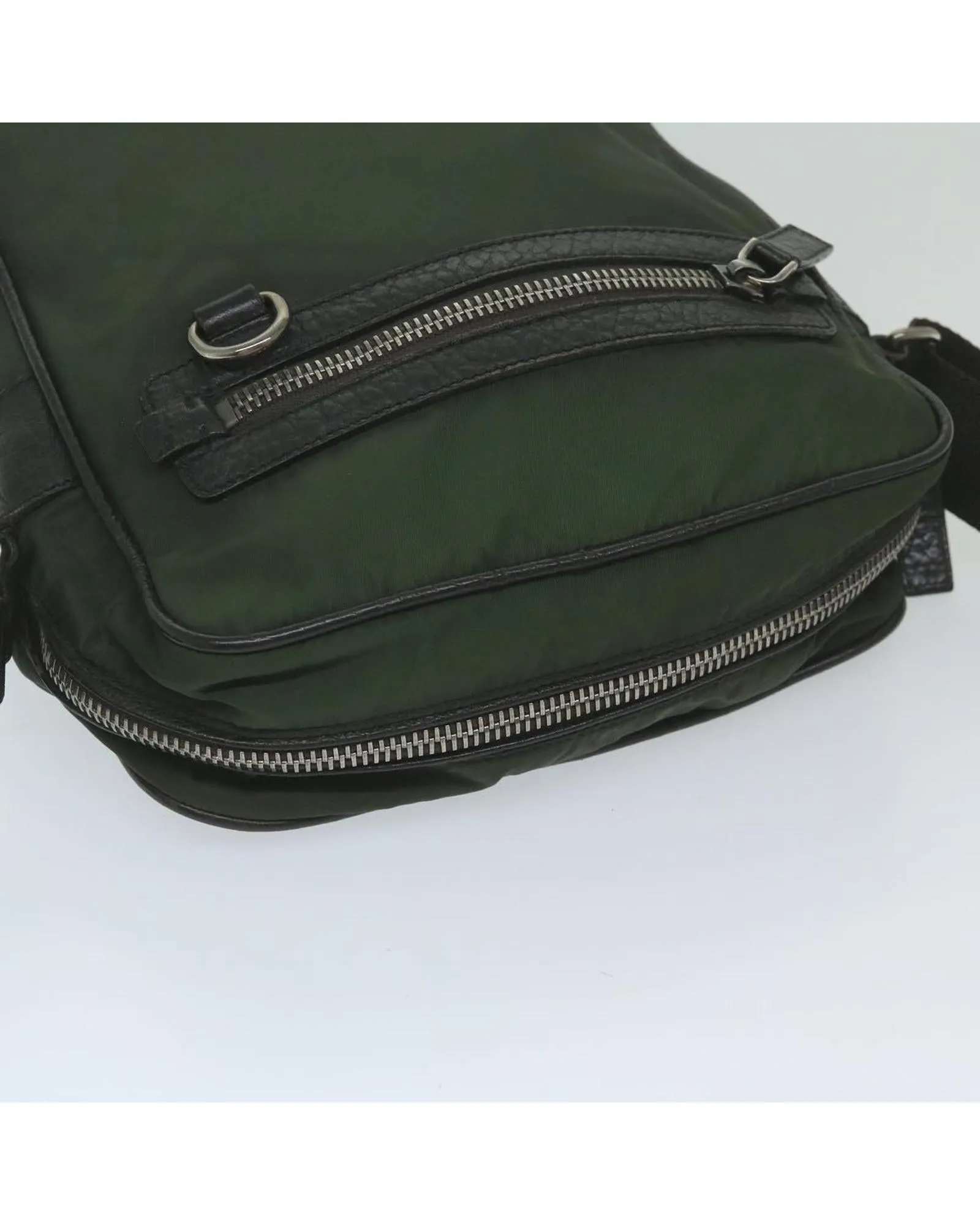 Khaki Nylon Shoulder Bag with Accessory - Made in Italy