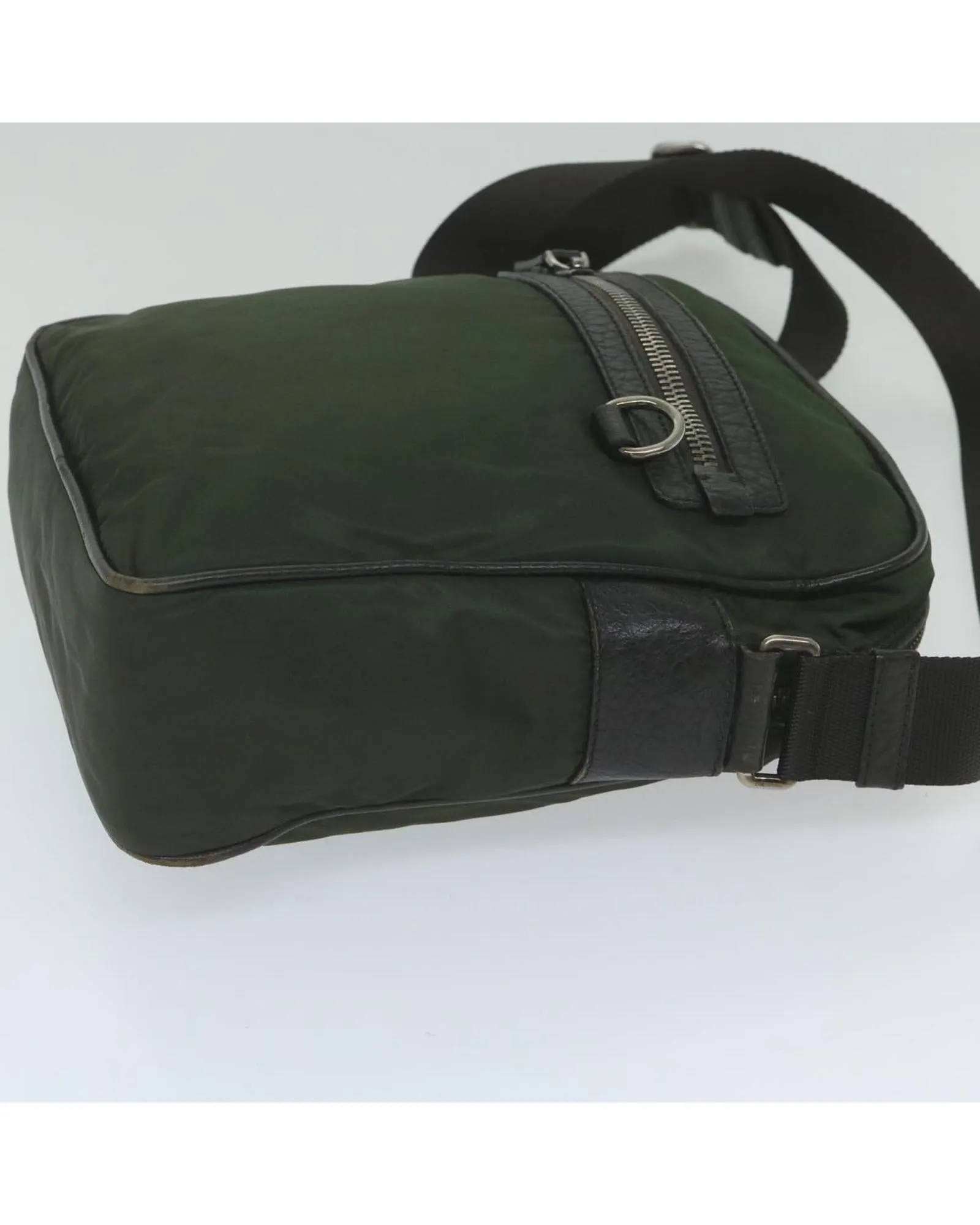 Khaki Nylon Shoulder Bag with Accessory - Made in Italy
