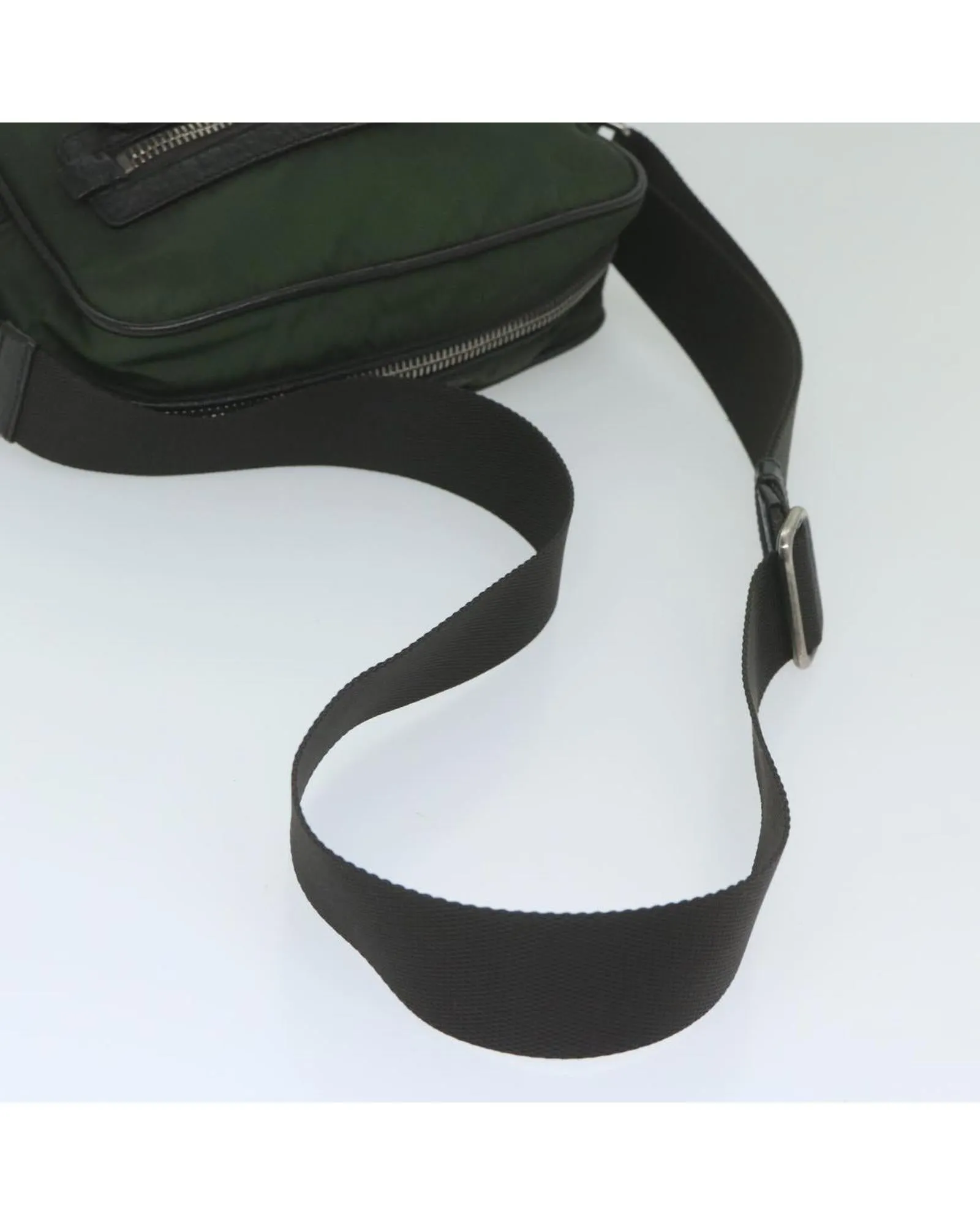 Khaki Nylon Shoulder Bag with Accessory - Made in Italy