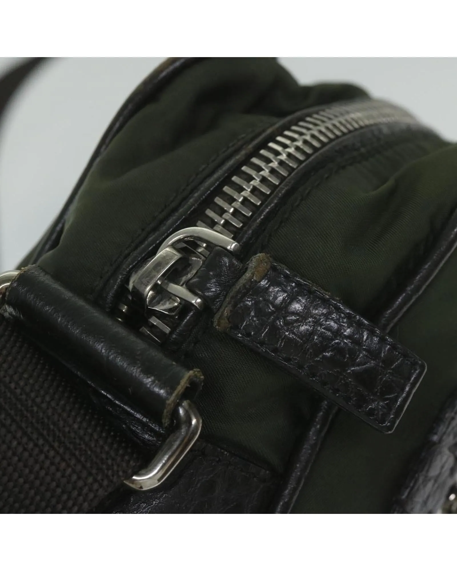 Khaki Nylon Shoulder Bag with Accessory - Made in Italy