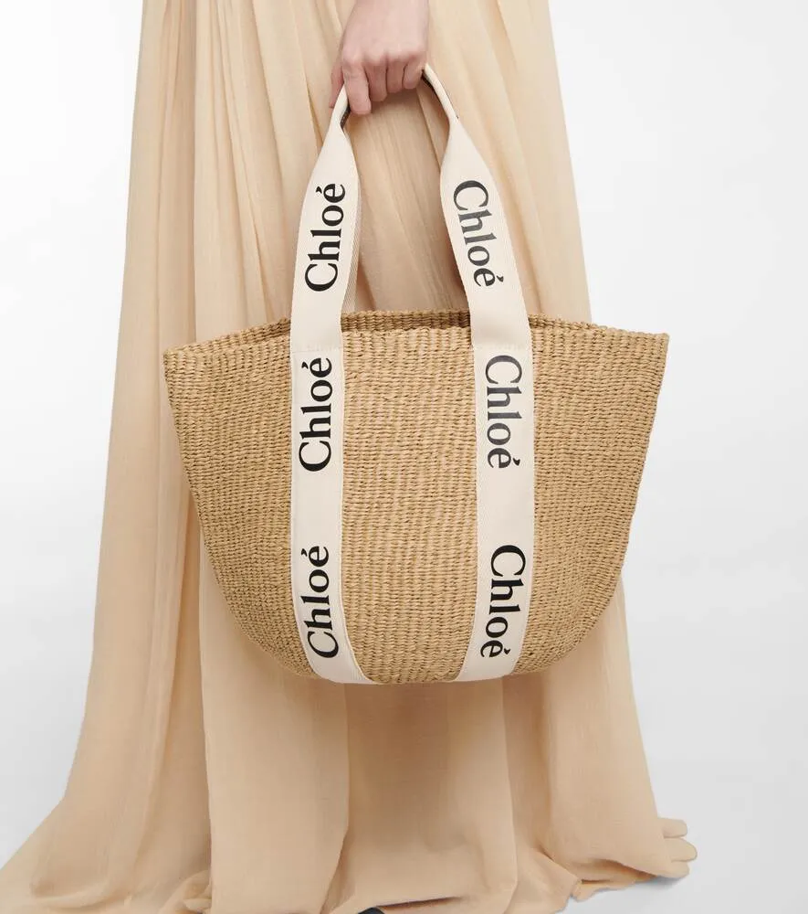 Large raffia tote from collaboration with Mifuko Woody Chloé, neutral