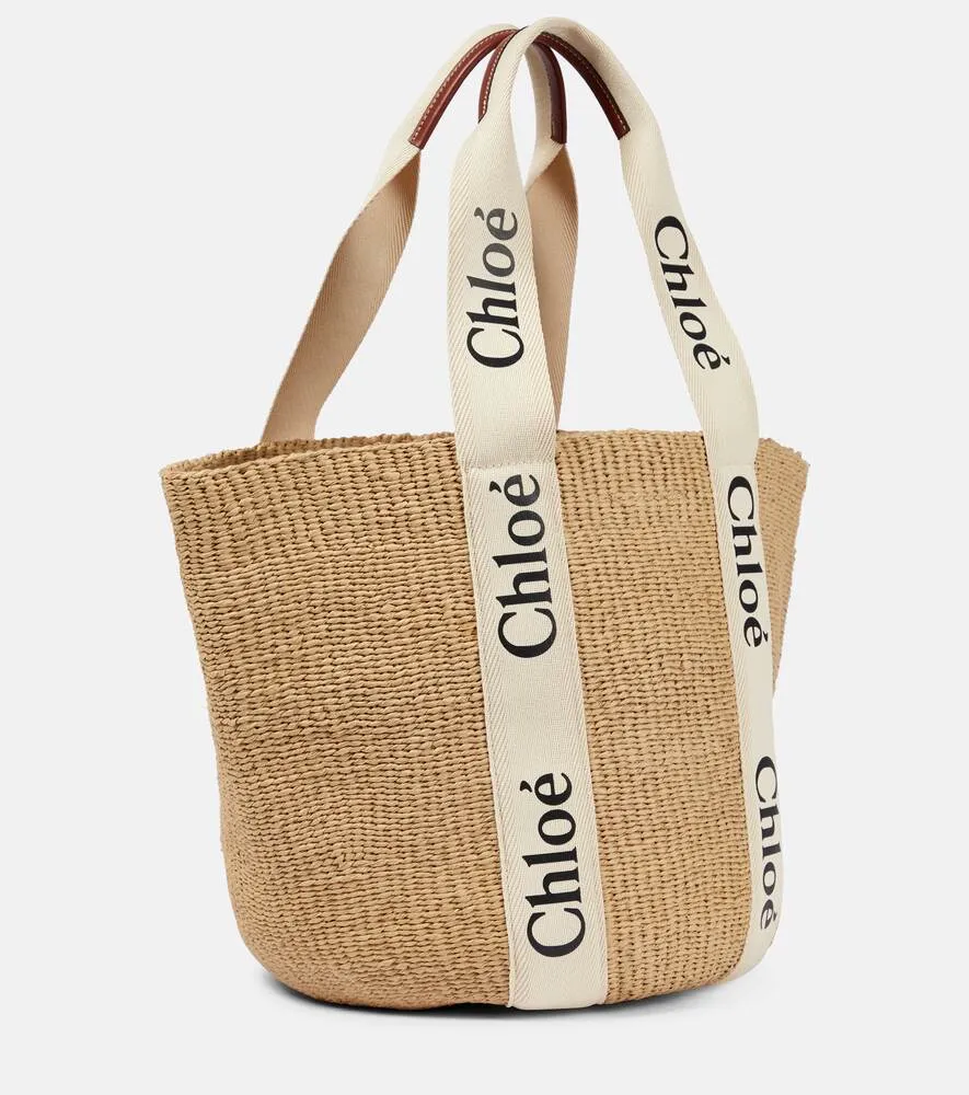 Large raffia tote from collaboration with Mifuko Woody Chloé, neutral