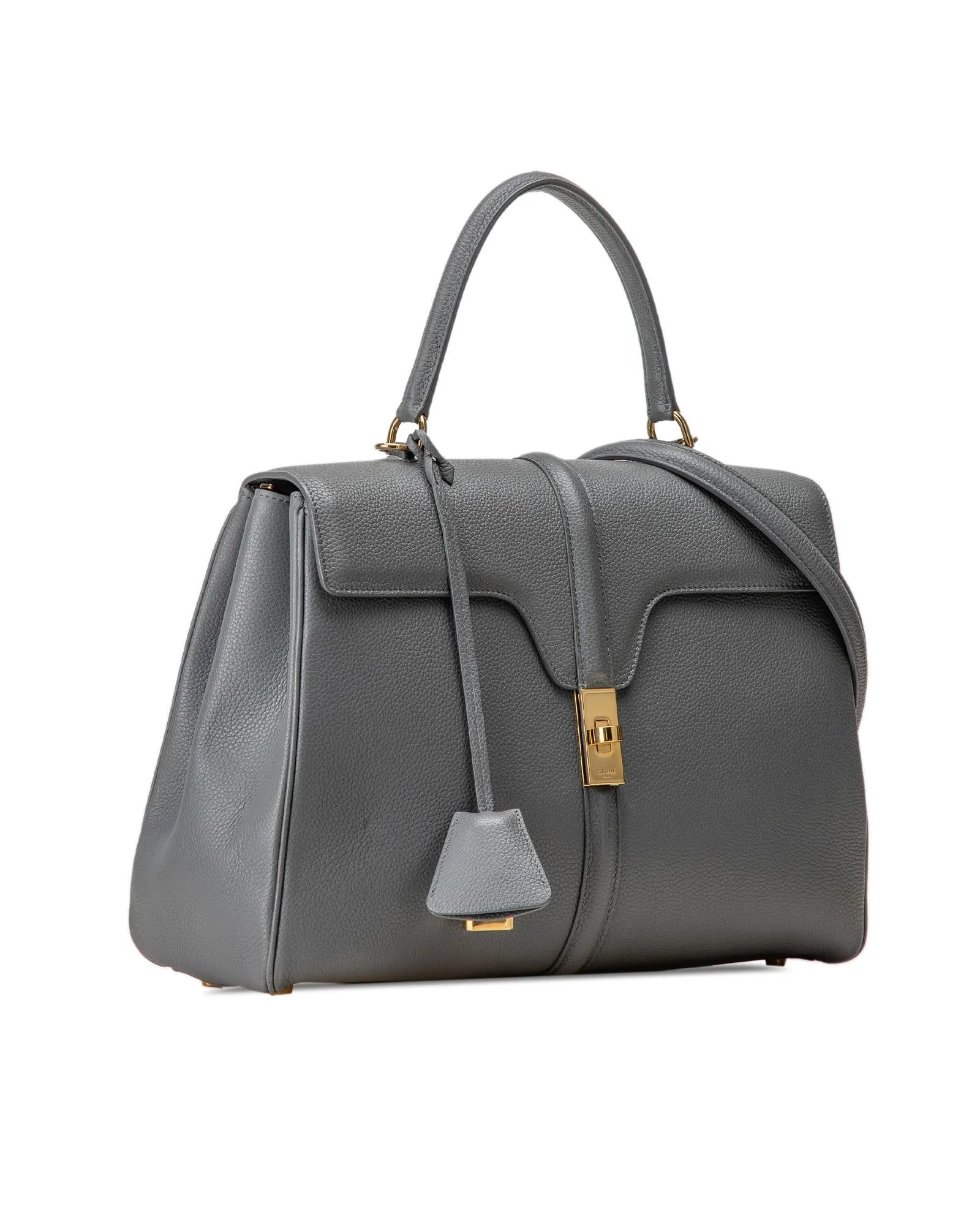 Medium Leather Satchel with Turn Lock Closure