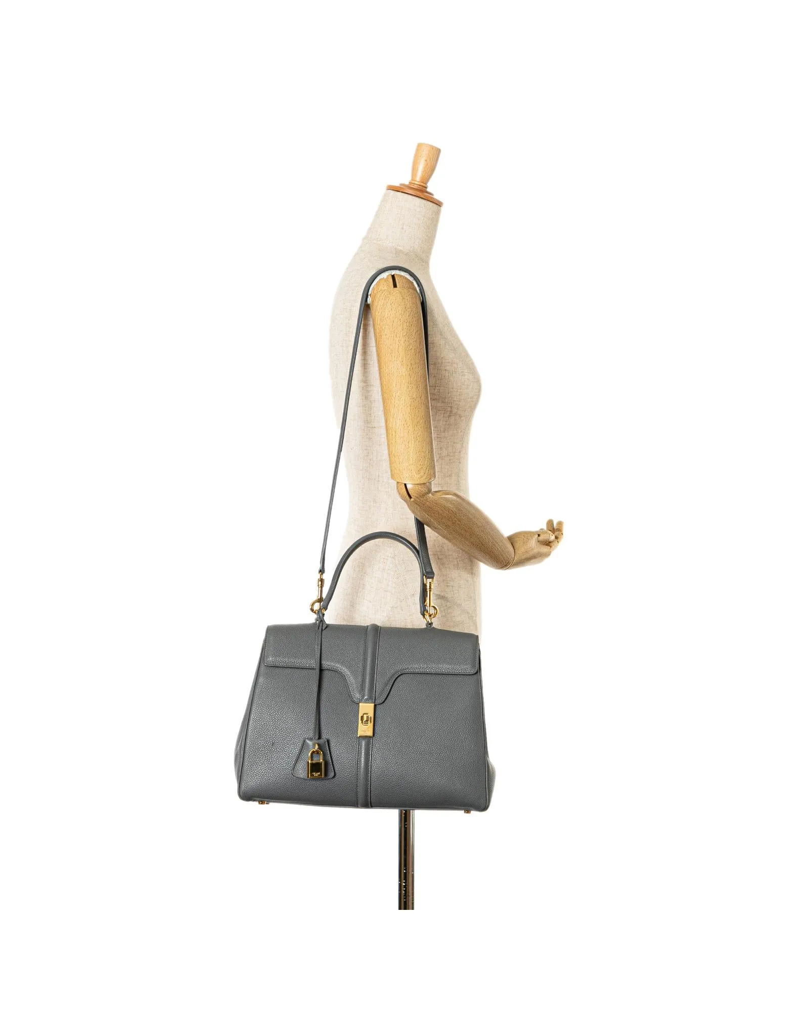 Medium Leather Satchel with Turn Lock Closure