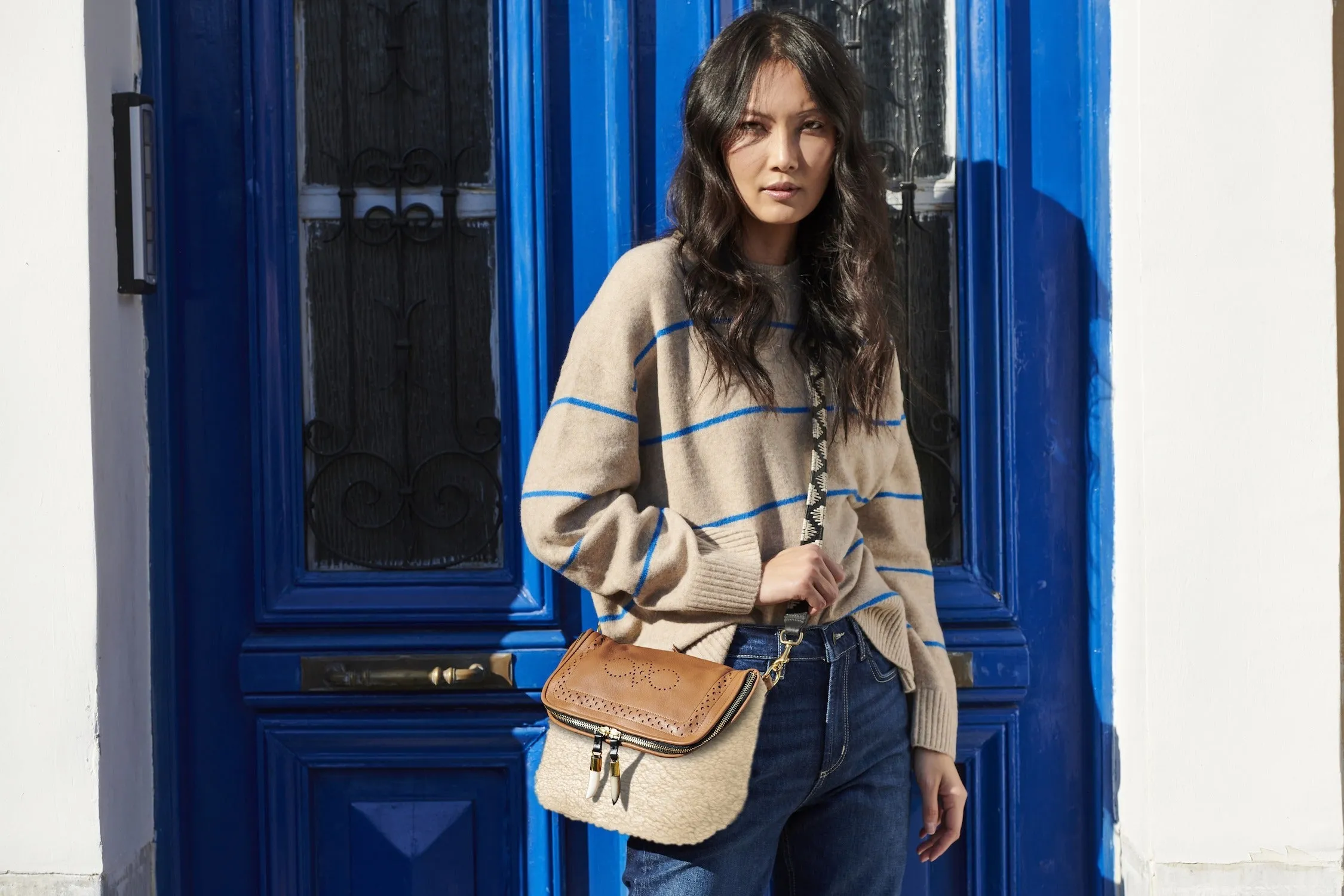 Mini Rough Night Crossbody - British Tan and Nat Shearling
