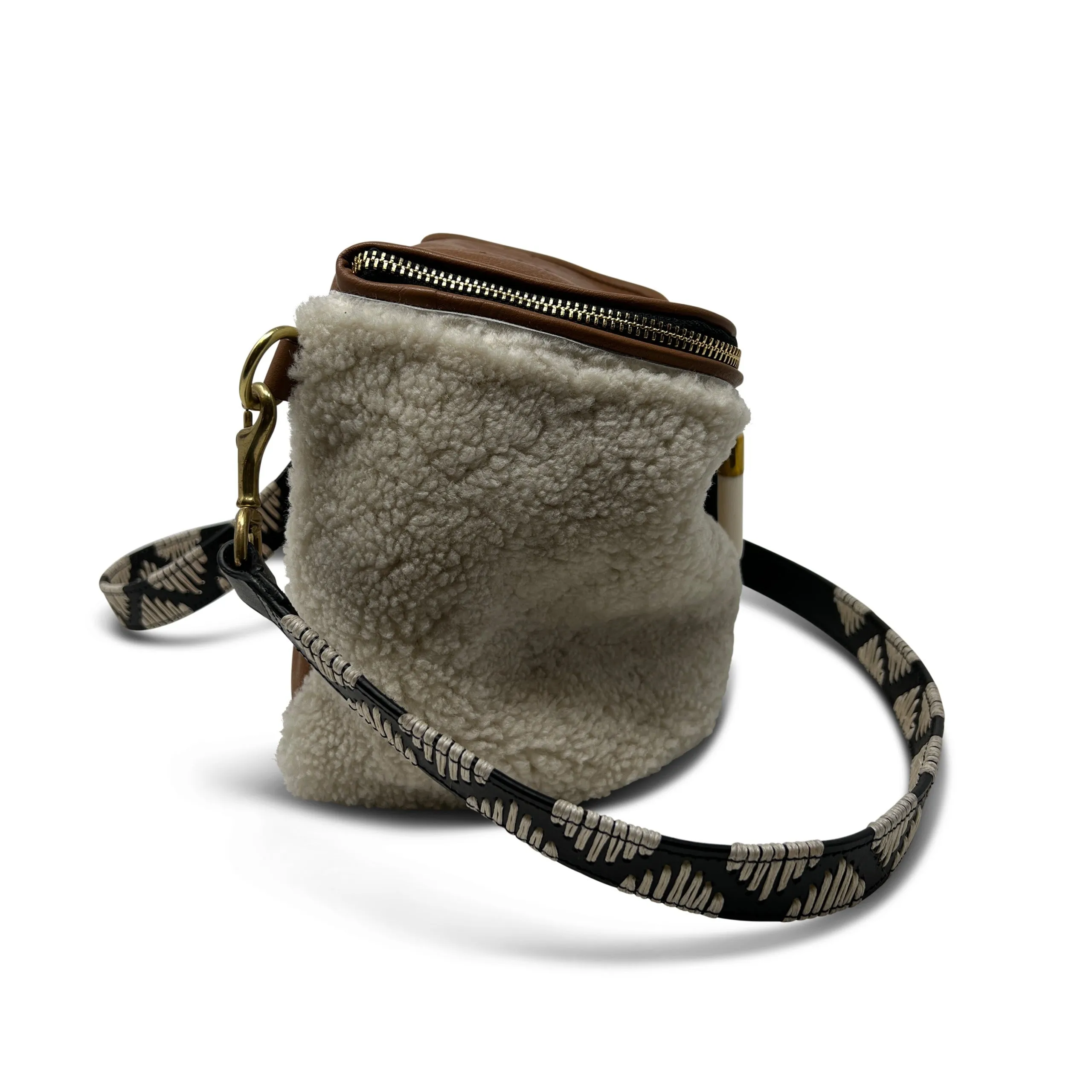 Mini Rough Night Crossbody - British Tan and Nat Shearling