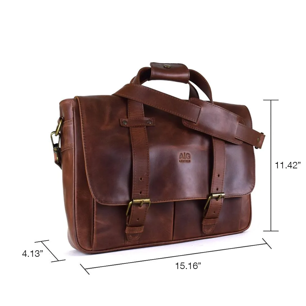 Montana Portfolio Briefcase in Rustic Brown Leather - FINAL SALE NO EXCHANGE