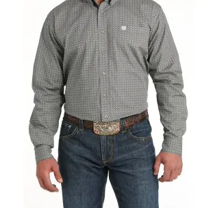 MTW1105818 - MEN'S GEOMETRIC PRINT BUTTON-DOWN WESTERN SHIRT - GRAY