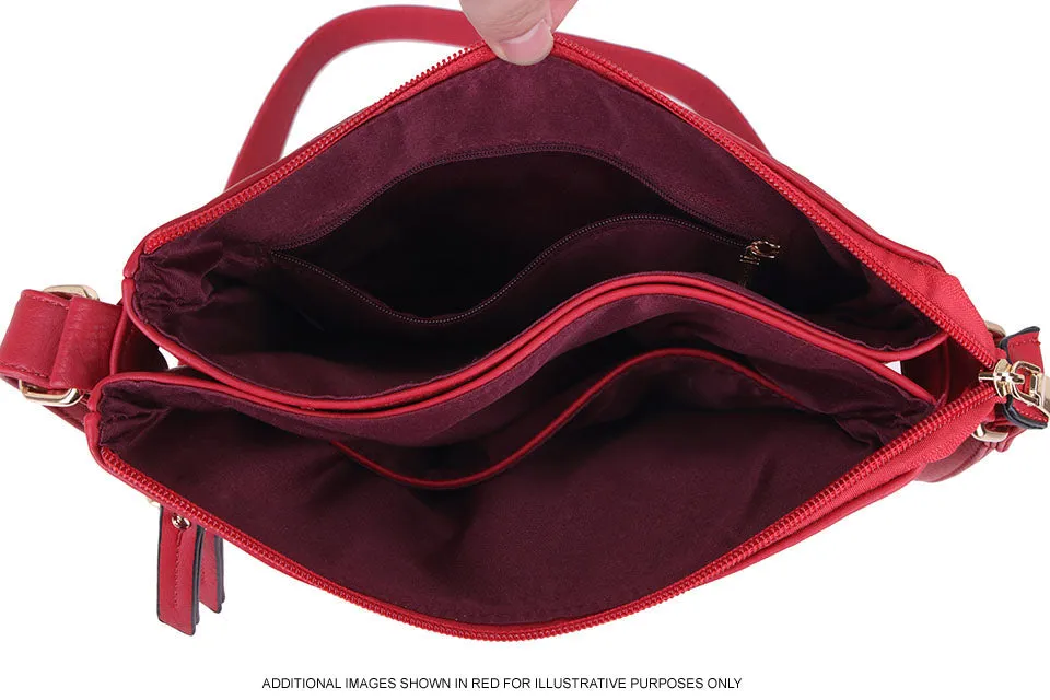 PLAIN BROWN MULTI COMPARTMENT CROSS BODY SHOULDER BAG