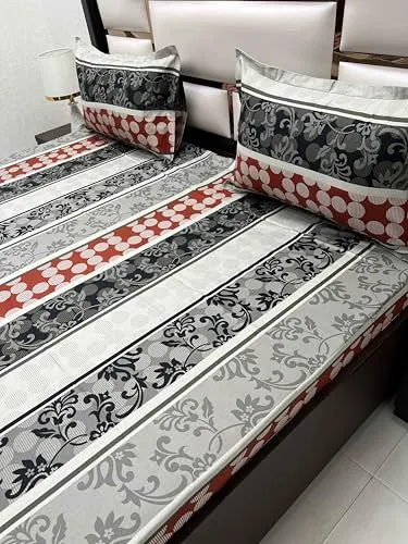 Pure Decor Passion Fur Collection Pure Cotton Bedsheets for Double Bed Cotton with Pillow Cover Set of 2 for Home Queen Size Bed PD 4303 - Floral, Black