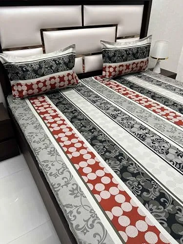 Pure Decor Passion Fur Collection Pure Cotton Bedsheets for Double Bed Cotton with Pillow Cover Set of 2 for Home Queen Size Bed PD 4303 - Floral, Black