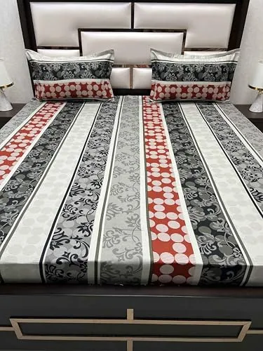 Pure Decor Passion Fur Collection Pure Cotton Bedsheets for Double Bed Cotton with Pillow Cover Set of 2 for Home Queen Size Bed PD 4303 - Floral, Black
