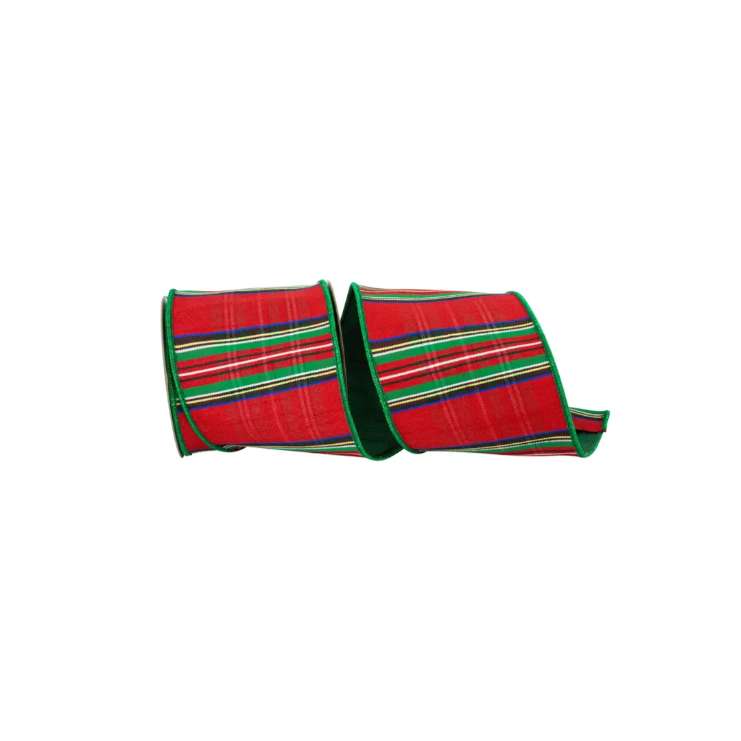 Scarlet Traditional Plaid with Metallic Back Ribbon, 4" X 5YD