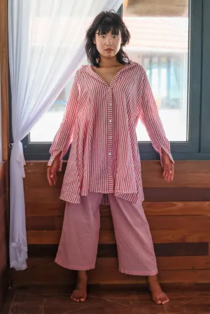 Striped elasticated classic trouser with wide hem