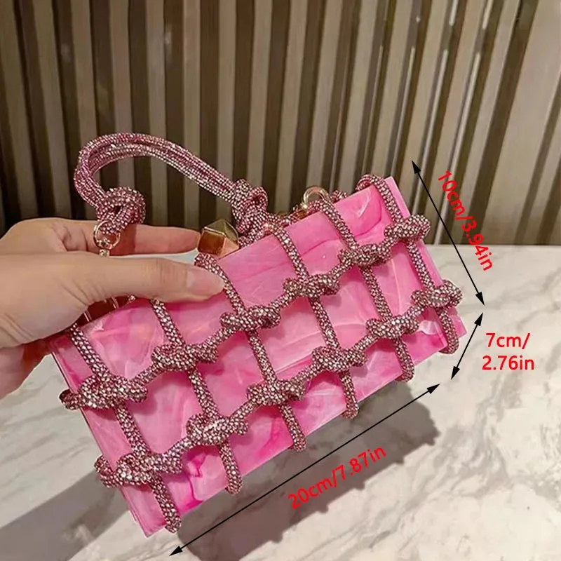 Trendy Rhinestone Clear Clutch Handbag